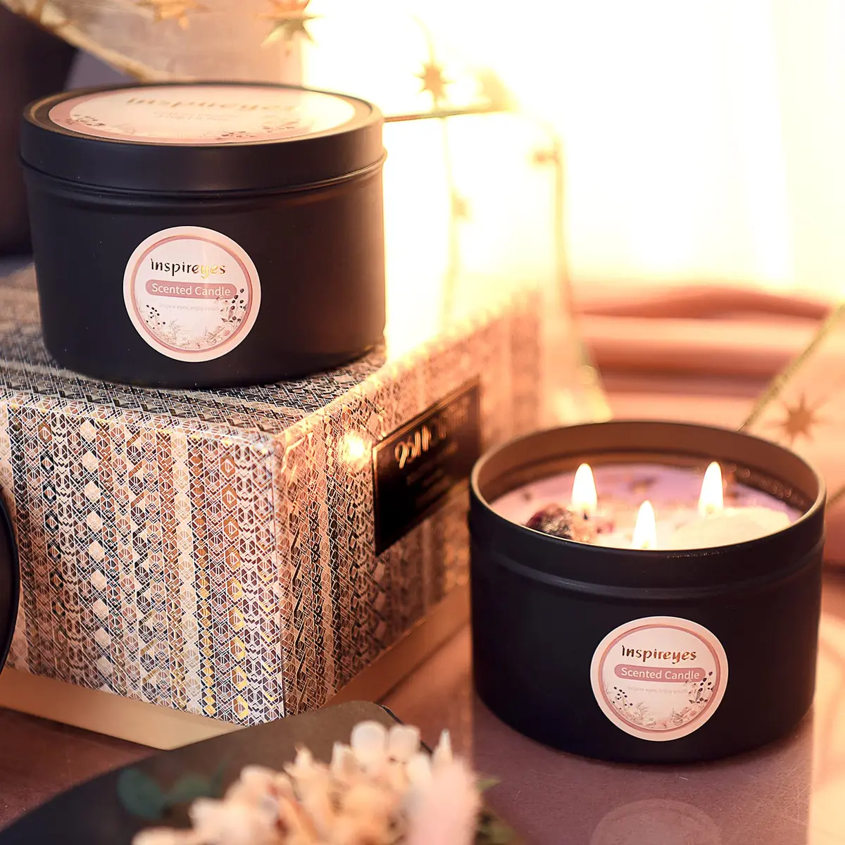Inspireyes Crystal Soy Candles Set, 3 Wick 19 oz Soy Wax Scented Candle for Meditation - view 4