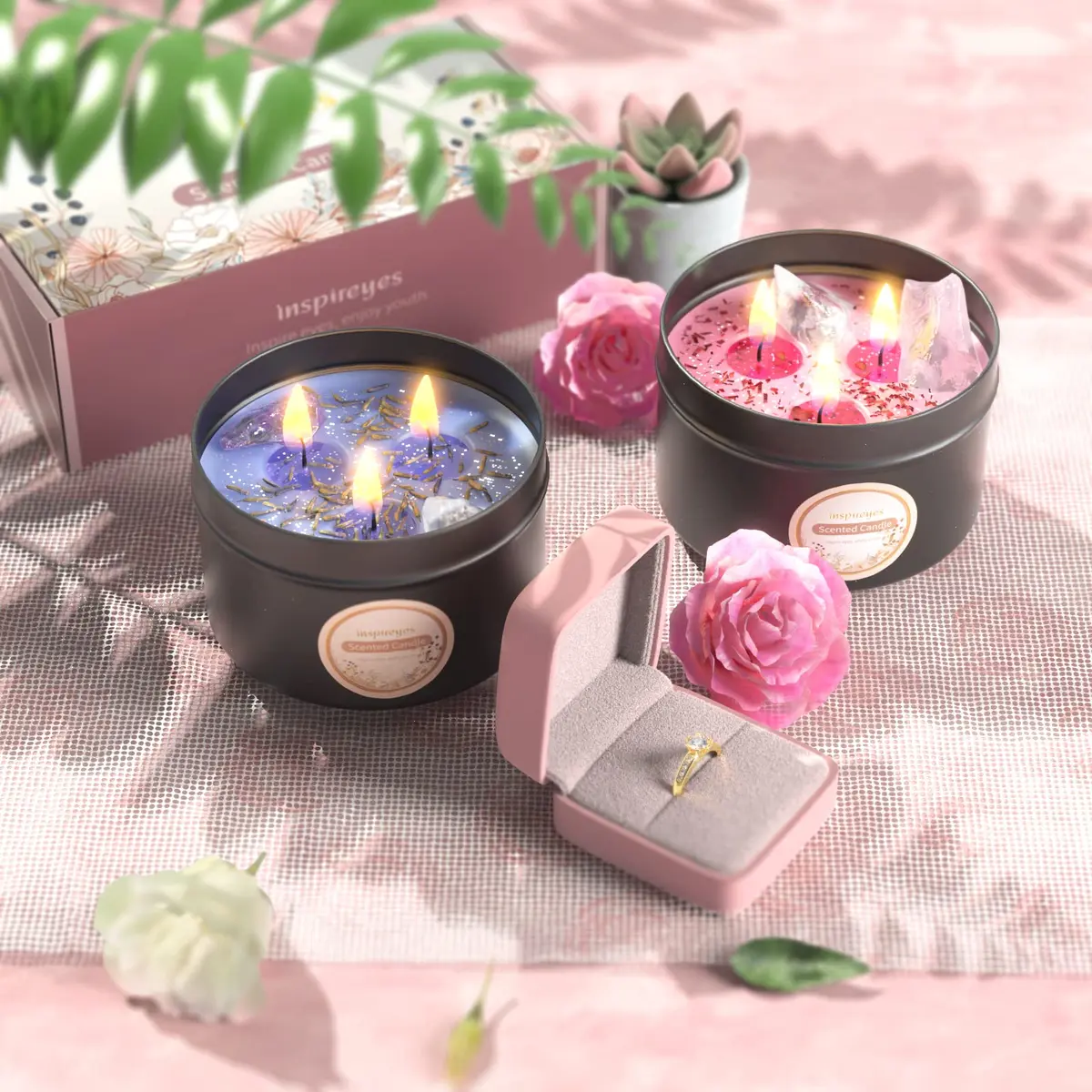 Inspireyes Crystal Soy Candles Set, 3 Wick 19 oz Soy Wax Scented Candle for Meditation - view 5