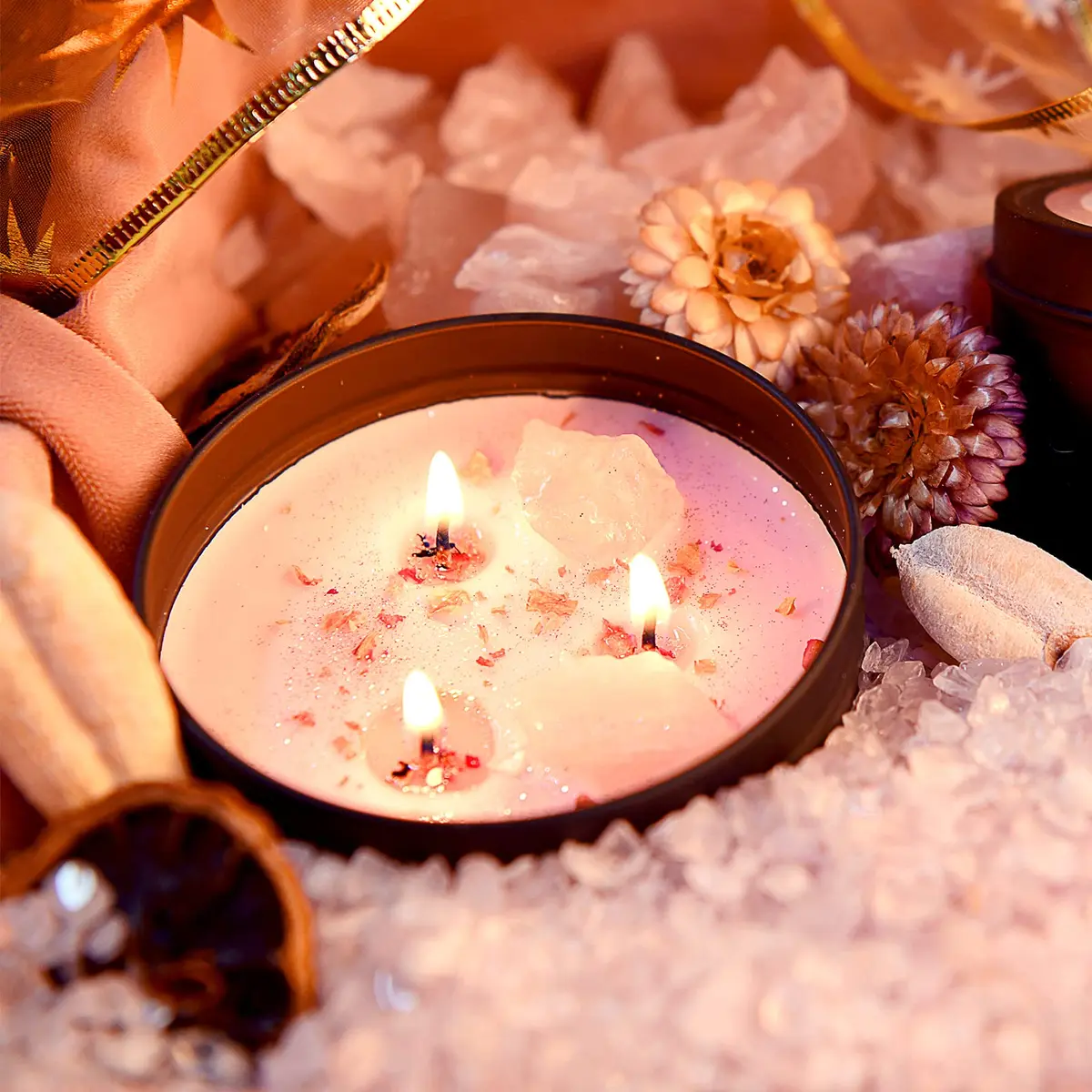 Inspireyes Crystal Soy Candles Set, 3 Wick 19 oz Soy Wax Scented Candle for Meditation - view 3