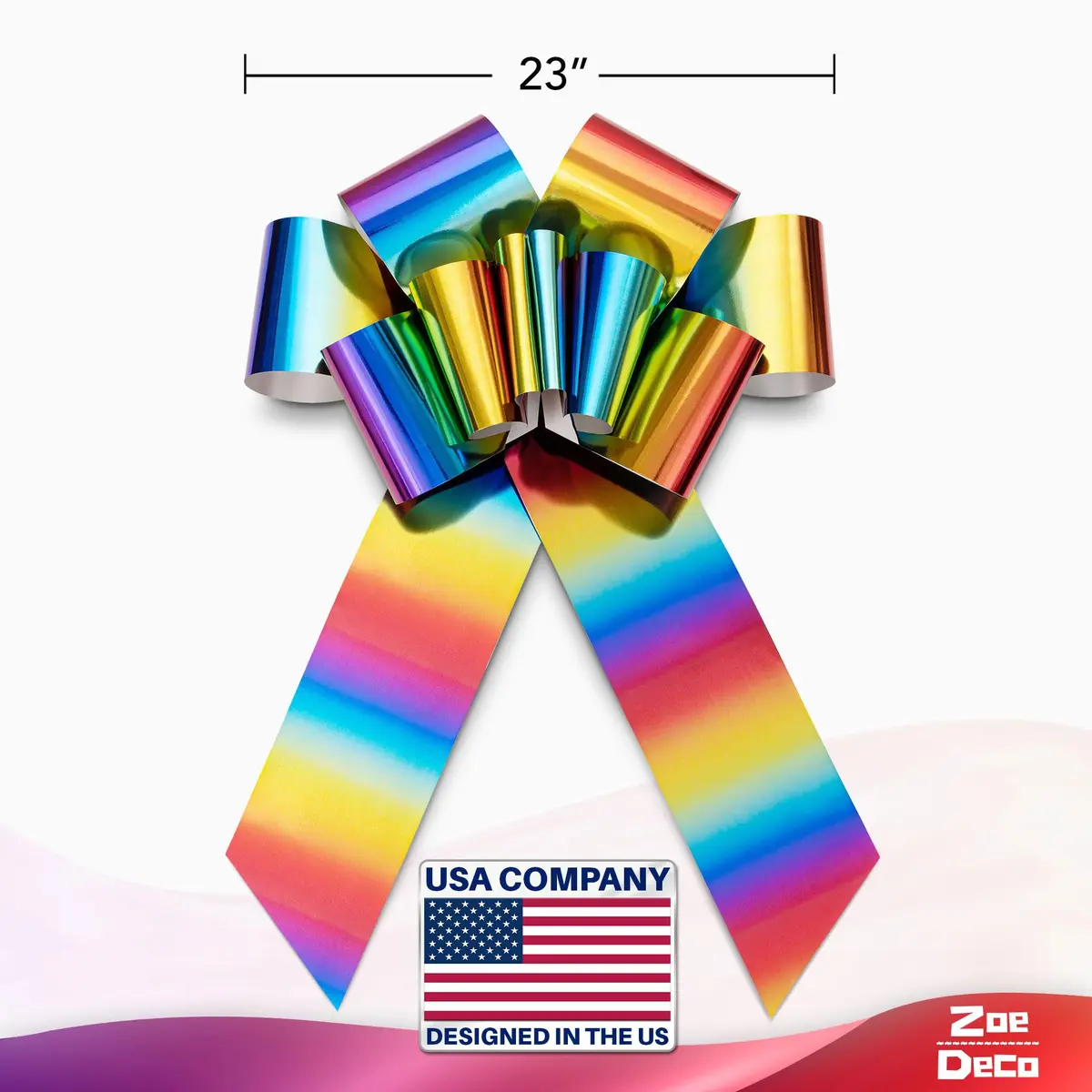 Zoe Deco Giant Car Bow 23 Inch (58.42 cm) Rainbow | Birthday, Wedding, Appliance Decor - view 4