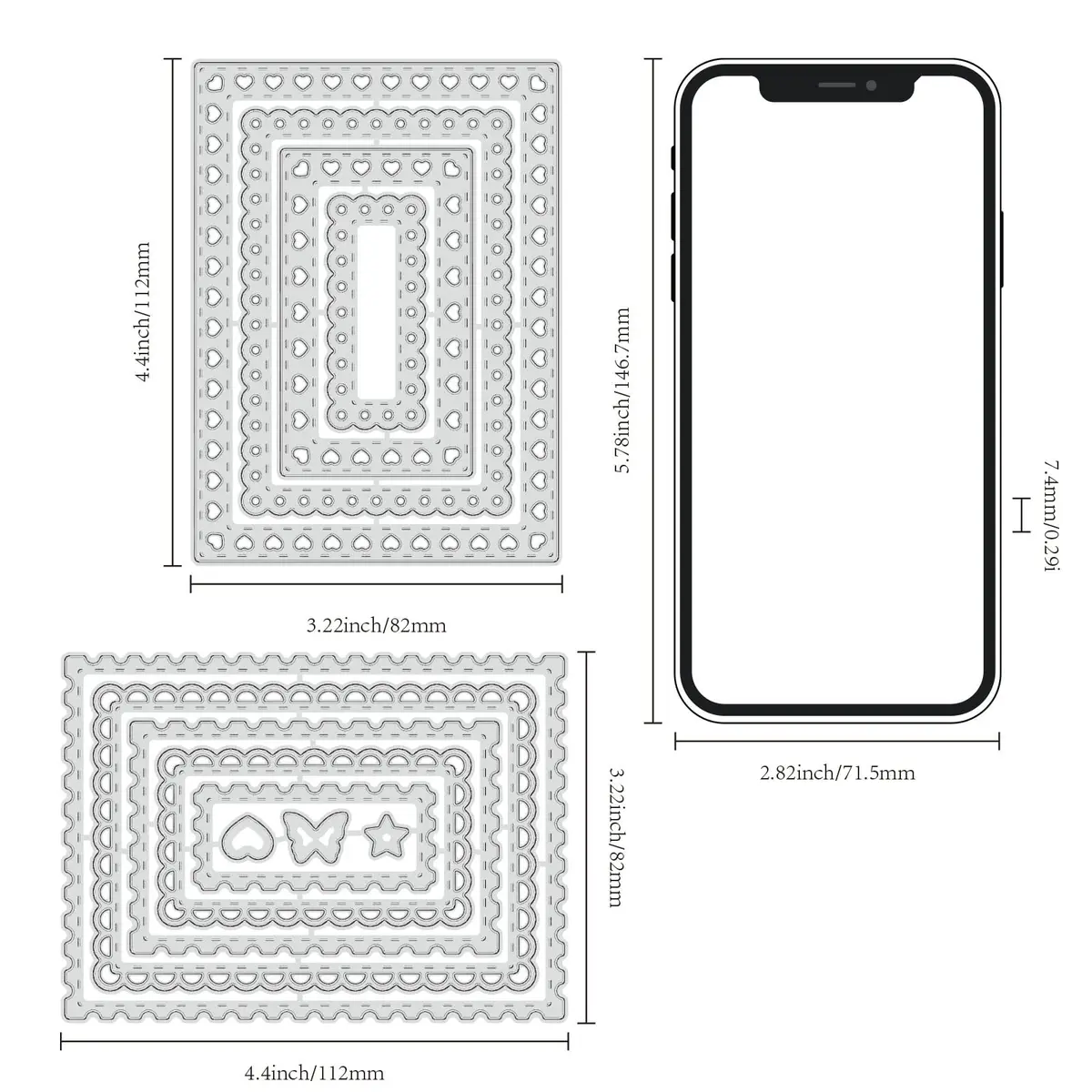 INFUNLY Rectangle Frame Cutting Dies Set 12Pcs | Layered Stencils for Card Making & Scrapbooking - view 2