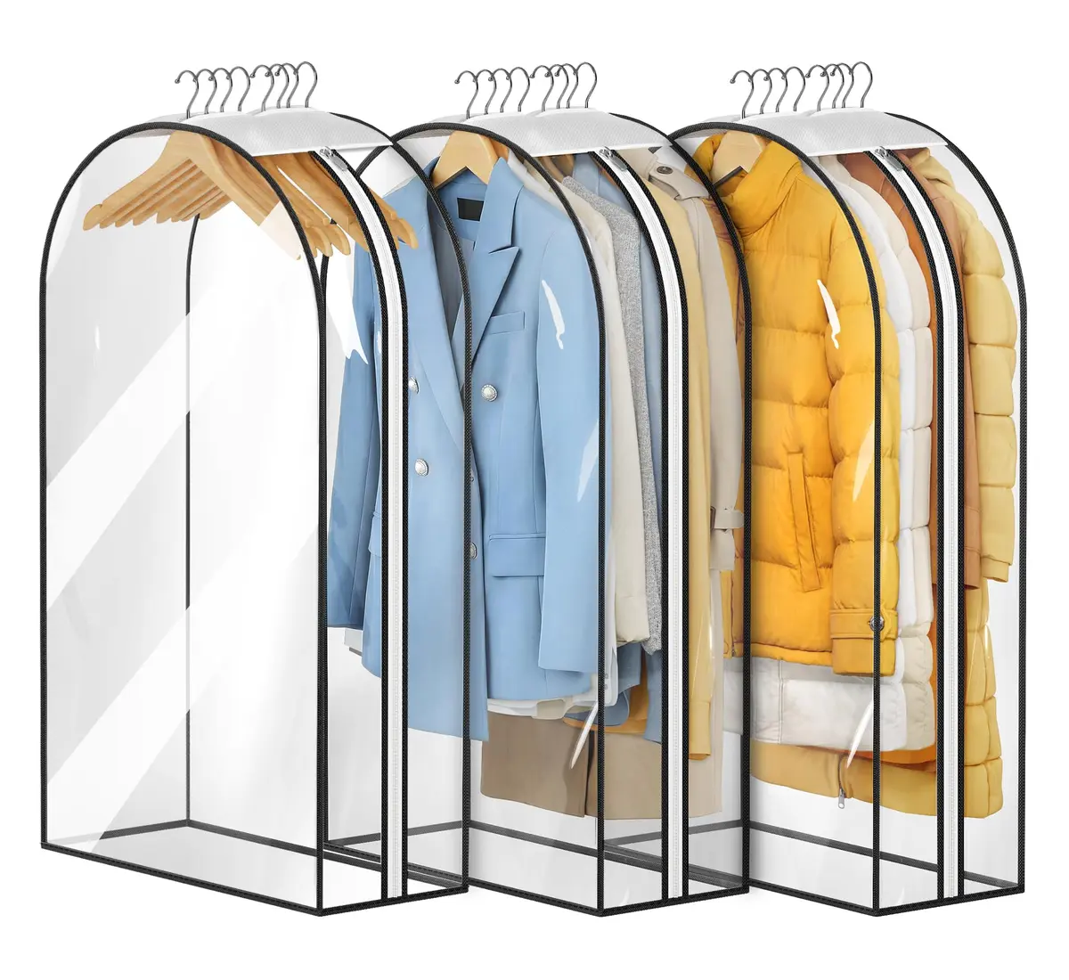 MISSLO Clear Gusseted Garment Bags 40" (101.6 cm) x 22" (55.88 cm) x 10" (25.4 cm) — 3 Pack | Protects Clothes from Dust & Wrinkles - main product image
