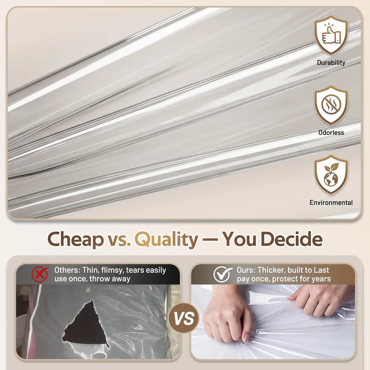 MISSLO Clear Gusseted Garment Bags 40" (101.6 cm) x 22" (55.88 cm) x 10" (25.4 cm) — 3 Pack | Protects Clothes from Dust & Wrinkles - view 5