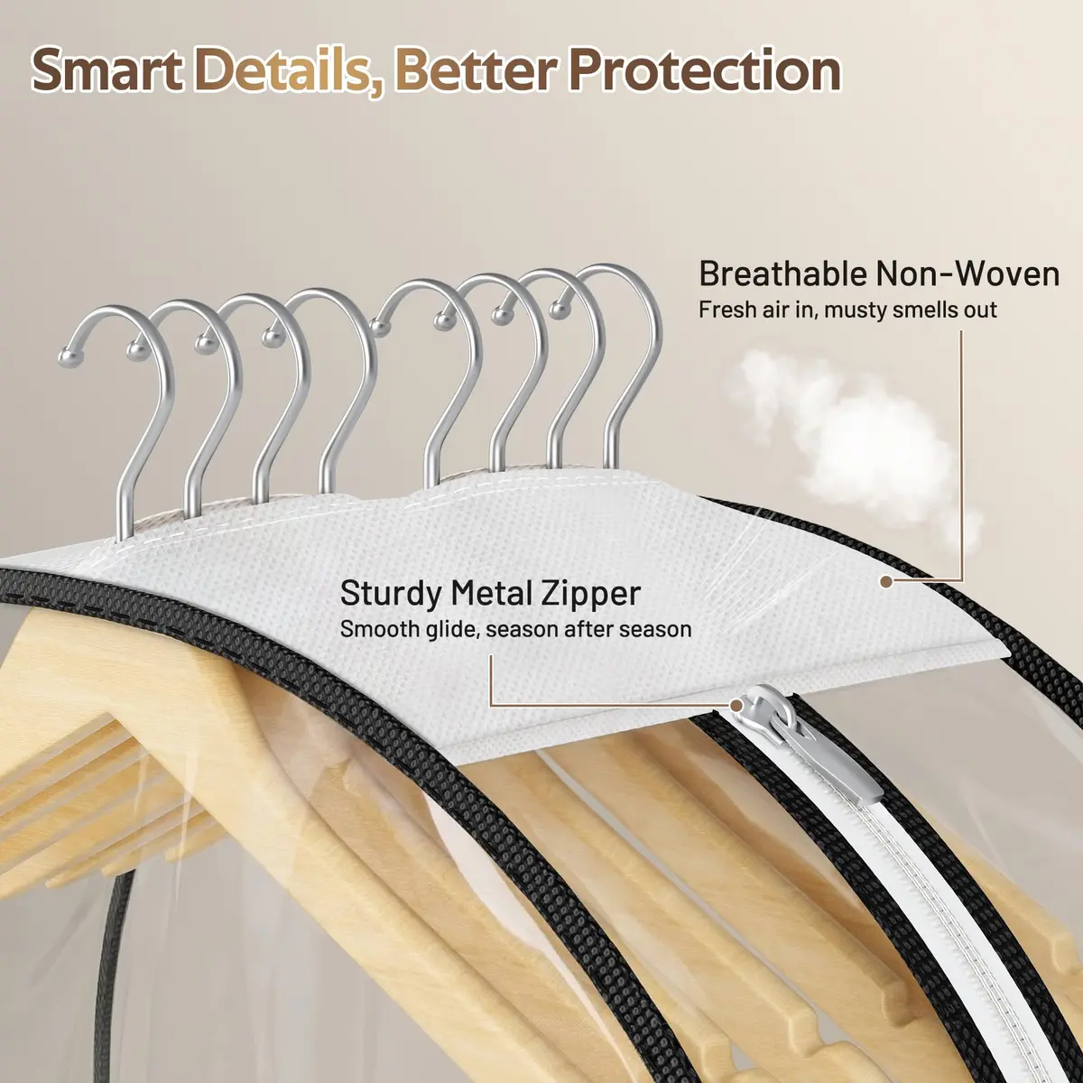 MISSLO Clear Gusseted Garment Bags 40" (101.6 cm) x 22" (55.88 cm) x 10" (25.4 cm) — 3 Pack | Protects Clothes from Dust & Wrinkles - view 6