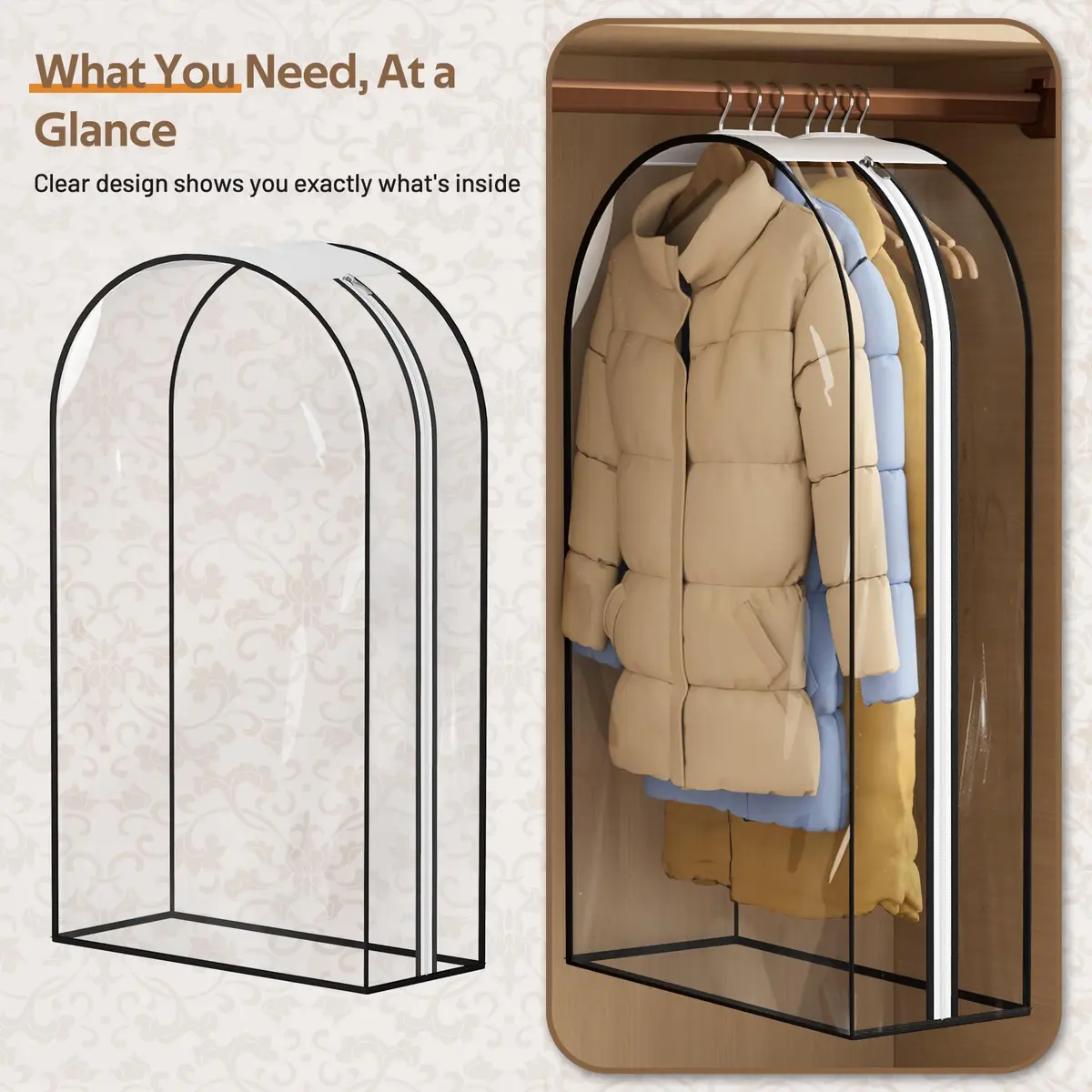 MISSLO Clear Gusseted Garment Bags 40" (101.6 cm) x 22" (55.88 cm) x 10" (25.4 cm) — 3 Pack | Protects Clothes from Dust & Wrinkles - view 7