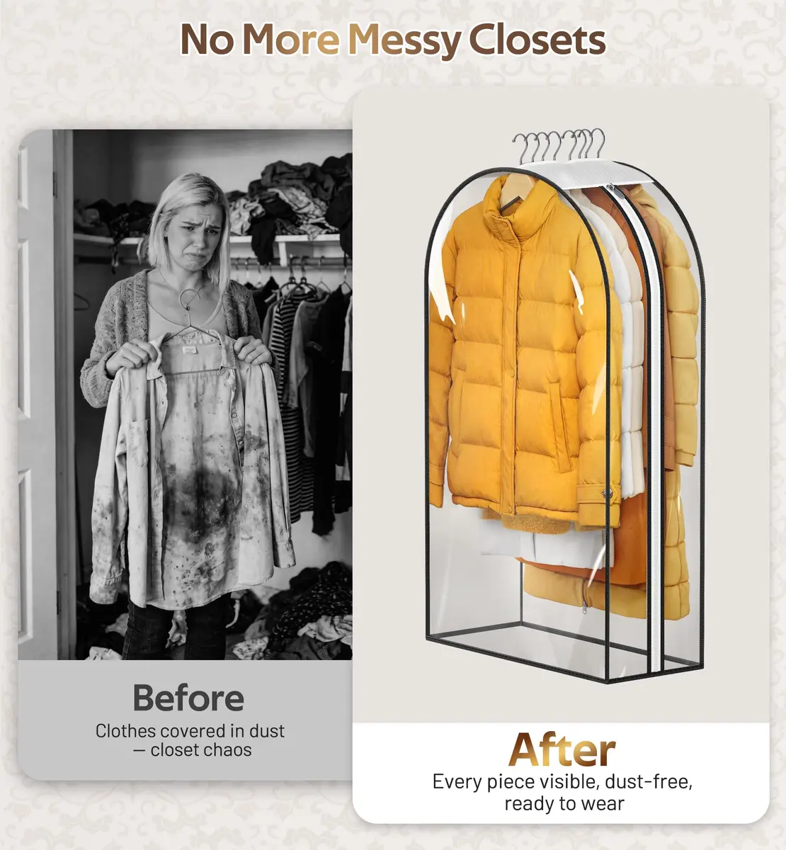 MISSLO Clear Gusseted Garment Bags 40" (101.6 cm) x 22" (55.88 cm) x 10" (25.4 cm) — 3 Pack | Protects Clothes from Dust & Wrinkles - view 4