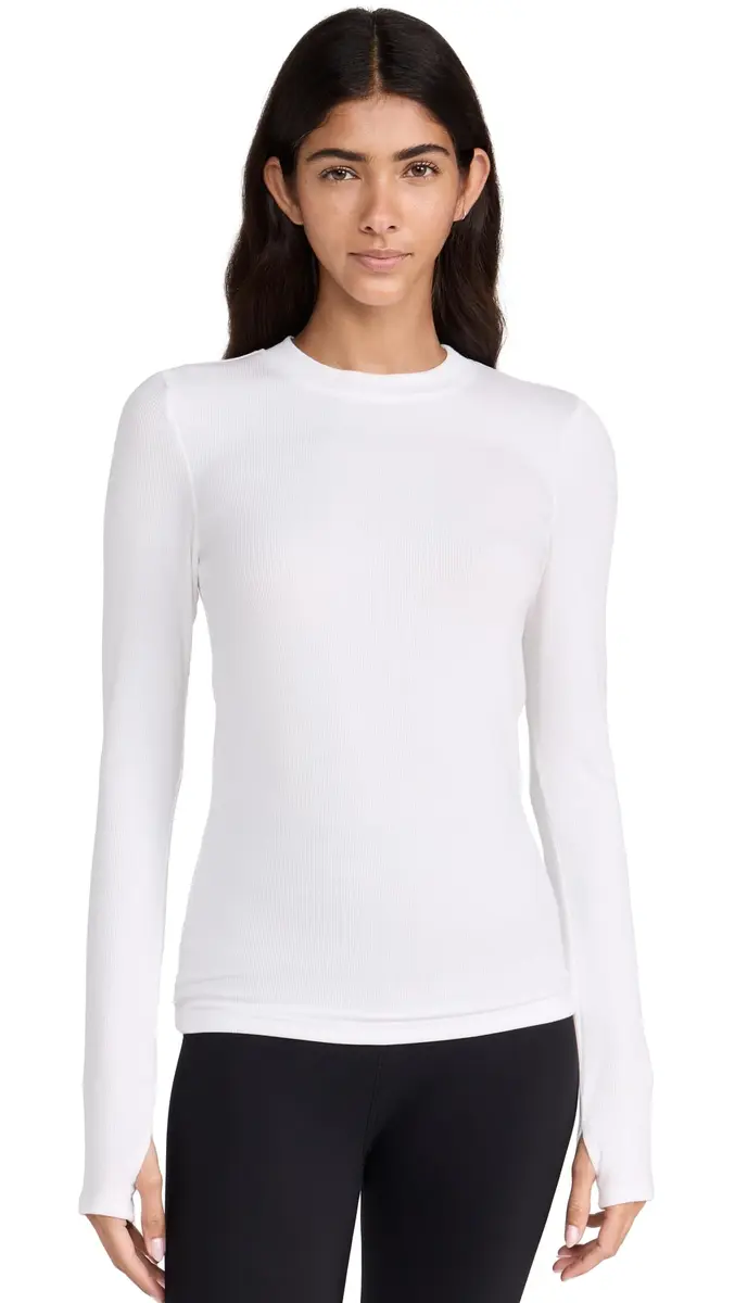 SPLITS59 Louise Rib Long Sleeve Tee, XS | Ultra-soft Modal Rib, Crew Neck, White, XS - main product image