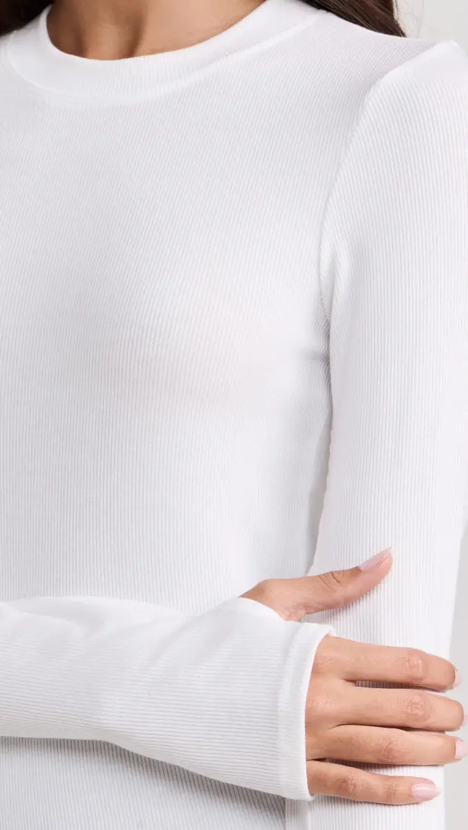 SPLITS59 Louise Rib Long Sleeve Tee, XS | Ultra-soft Modal Rib, Crew Neck, White, XS - view 6