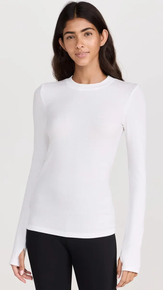 SPLITS59 Louise Rib Long Sleeve Tee, XS | Ultra-soft Modal Rib, Crew Neck, White, XS - view 2