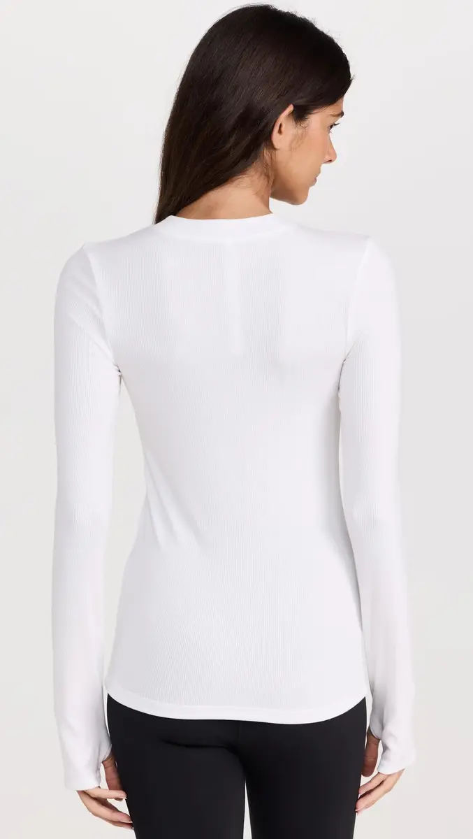 SPLITS59 Louise Rib Long Sleeve Tee, XS | Ultra-soft Modal Rib, Crew Neck, White, XS - view 3