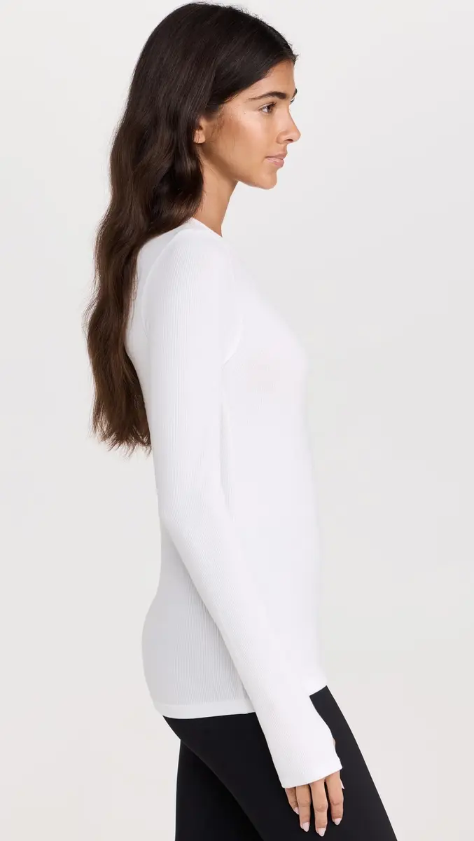 SPLITS59 Louise Rib Long Sleeve Tee, XS | Ultra-soft Modal Rib, Crew Neck, White, XS - view 4