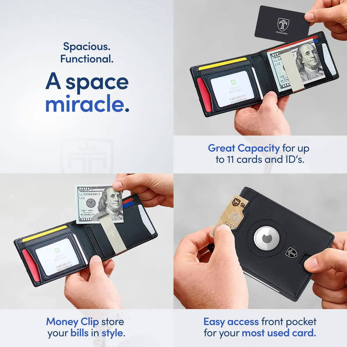 TRAVANDO Money Clip Wallet with AirTag Pocket - RFID Protected Leather Wallet for Men for 11 Cards - view 4