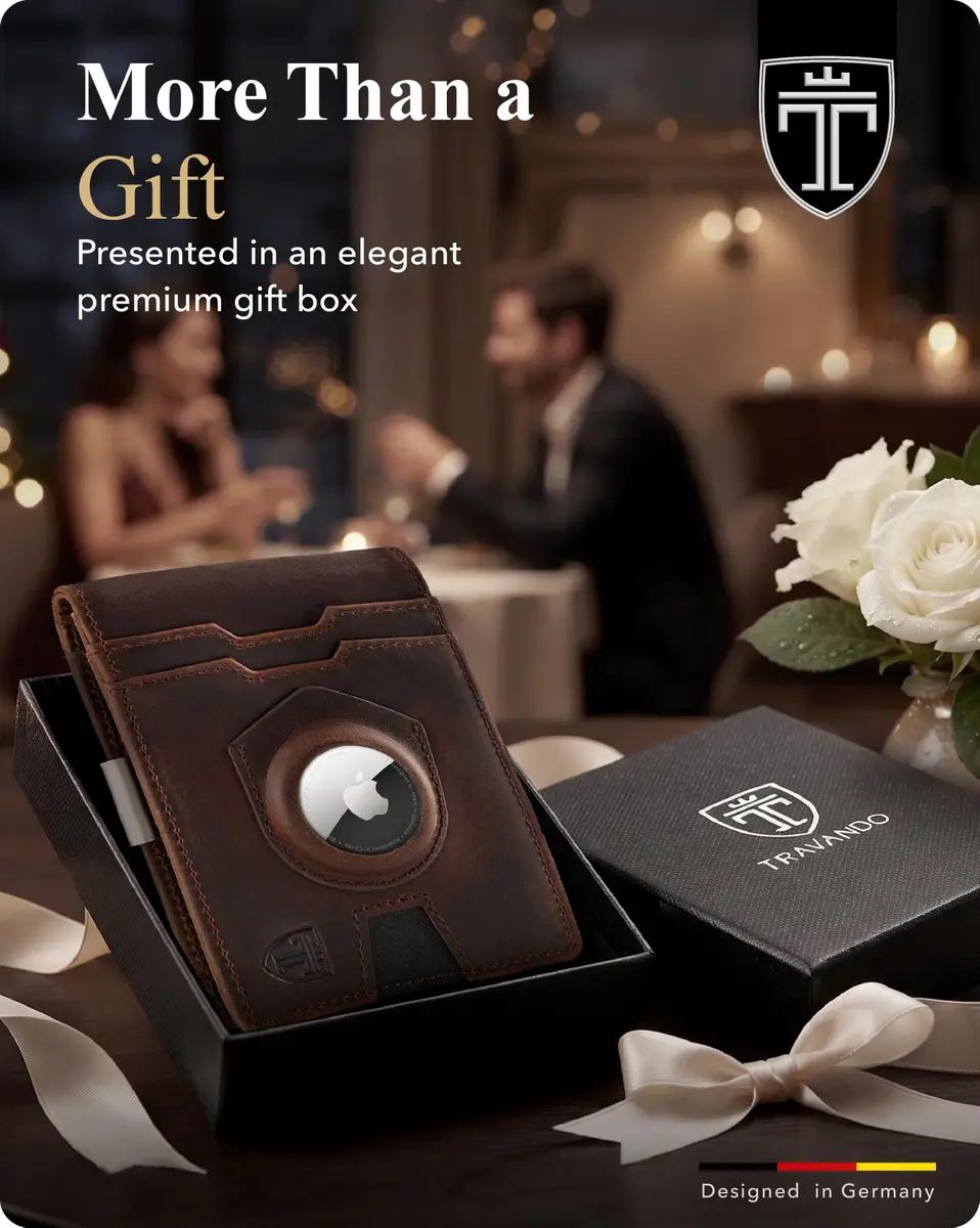 TRAVANDO AirTag Money Clip Wallet with RFID Protection - Full Grain Leather for 11 Cards, Vintage Brown | 11.0 cm x 8.0 cm x 2.0 cm - view 7
