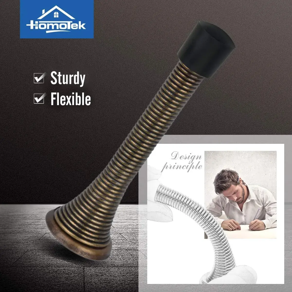HOMOTEK Spring Door Stopper with Rubber Bumper 30 Pack Antique Brass | Durable Wall Protection - view 2