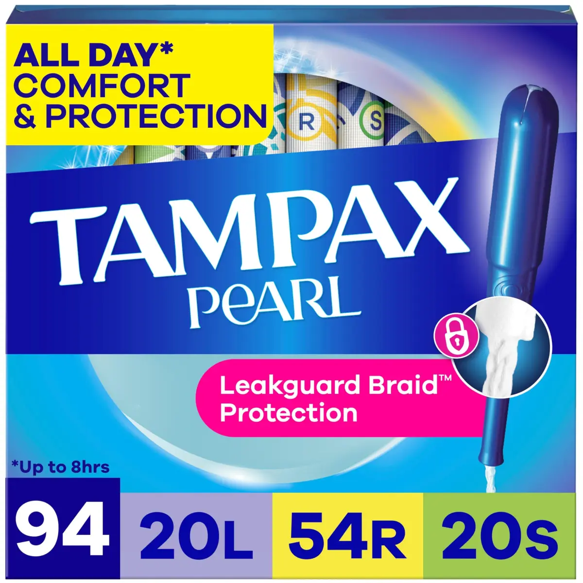 Tampax Pearl Tampons Multipack, Light/Regular/Super Absorbency, Unscented, 94 Count | Dermatologist Tested Tampon - main product image
