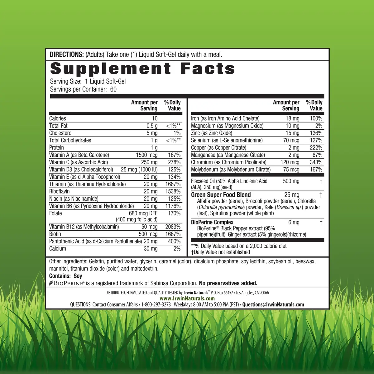 Irwin Naturals Only One Daily Multivitamin with Iron 60 Count (Pack of 2) | Complete Nutritional Support - view 2