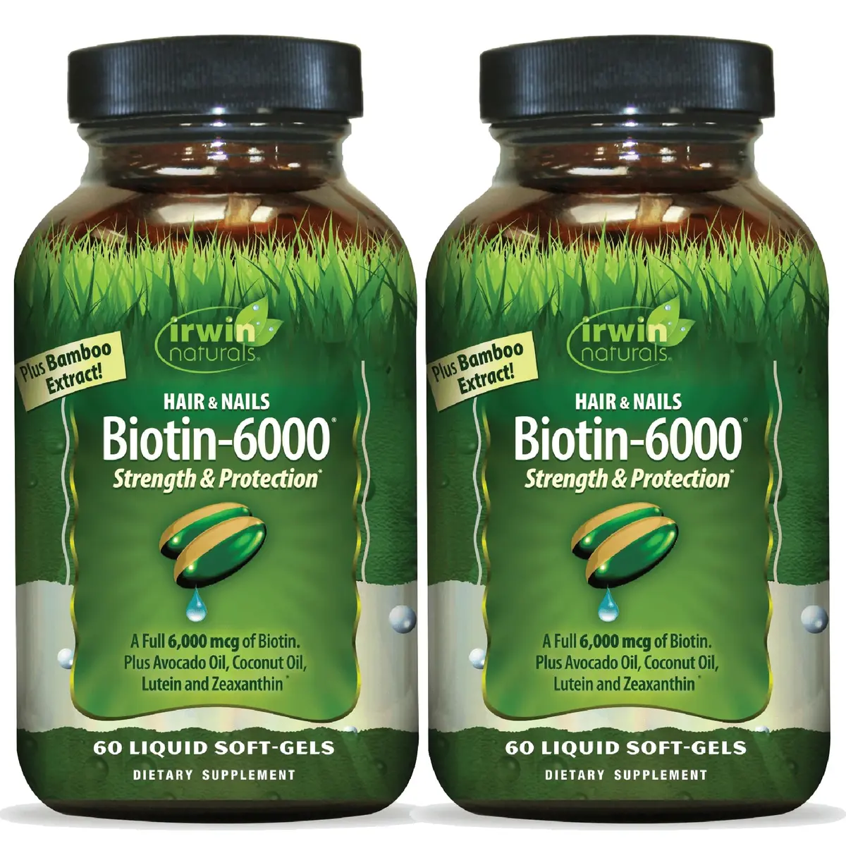 Irwin Naturals Biotin-6000 Hair Skin & Nail Support Formula 60 Count (Pack of 2) | Supports Healthy Hair & Nails - main product image