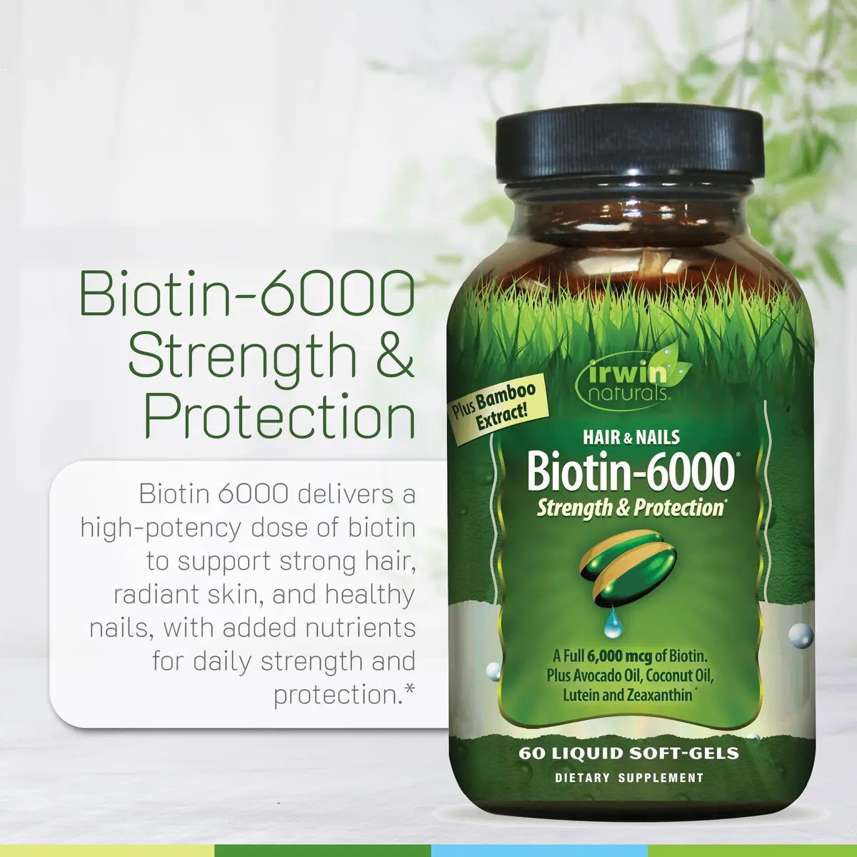 Irwin Naturals Biotin-6000 Hair Skin & Nail Support Formula 60 Count (Pack of 2) | Supports Healthy Hair & Nails - view 5