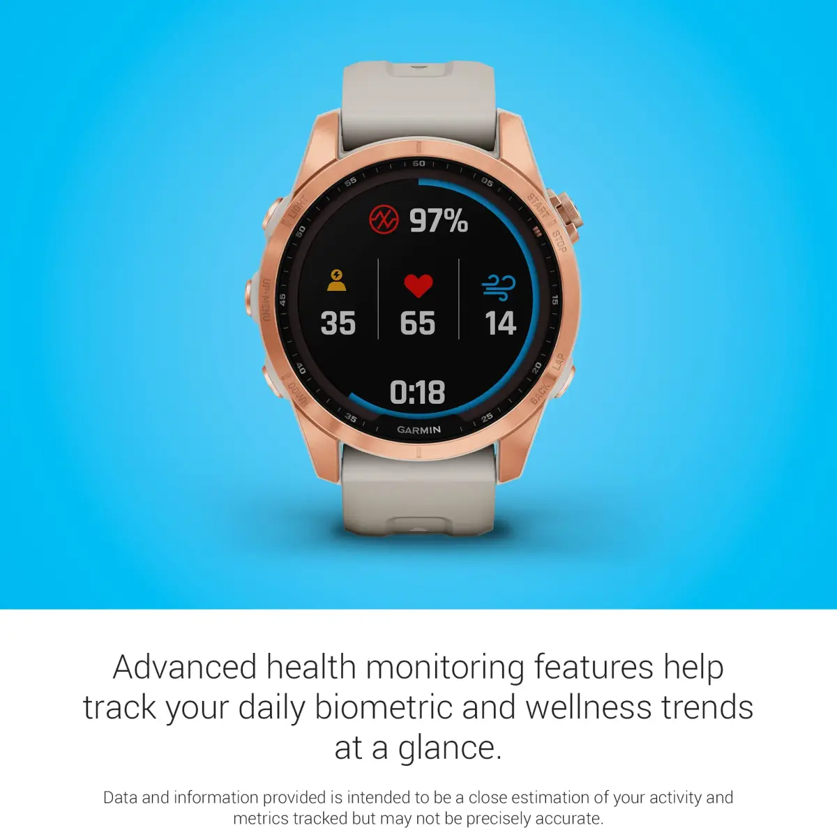 Garmin fenix 7S Solar Smartwatch, 42mm Rose Gold with Light Sand Band | Solar Charging, GPS, Touchscreen - view 5