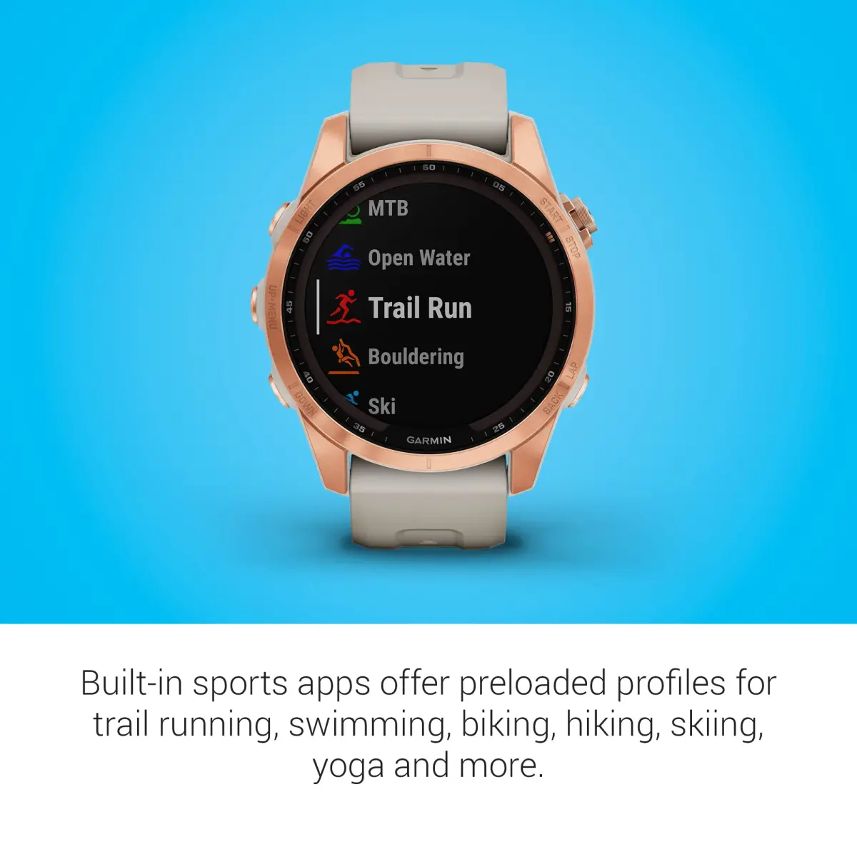 Garmin fenix 7S Solar Smartwatch, 42mm Rose Gold with Light Sand Band | Solar Charging, GPS, Touchscreen - view 6