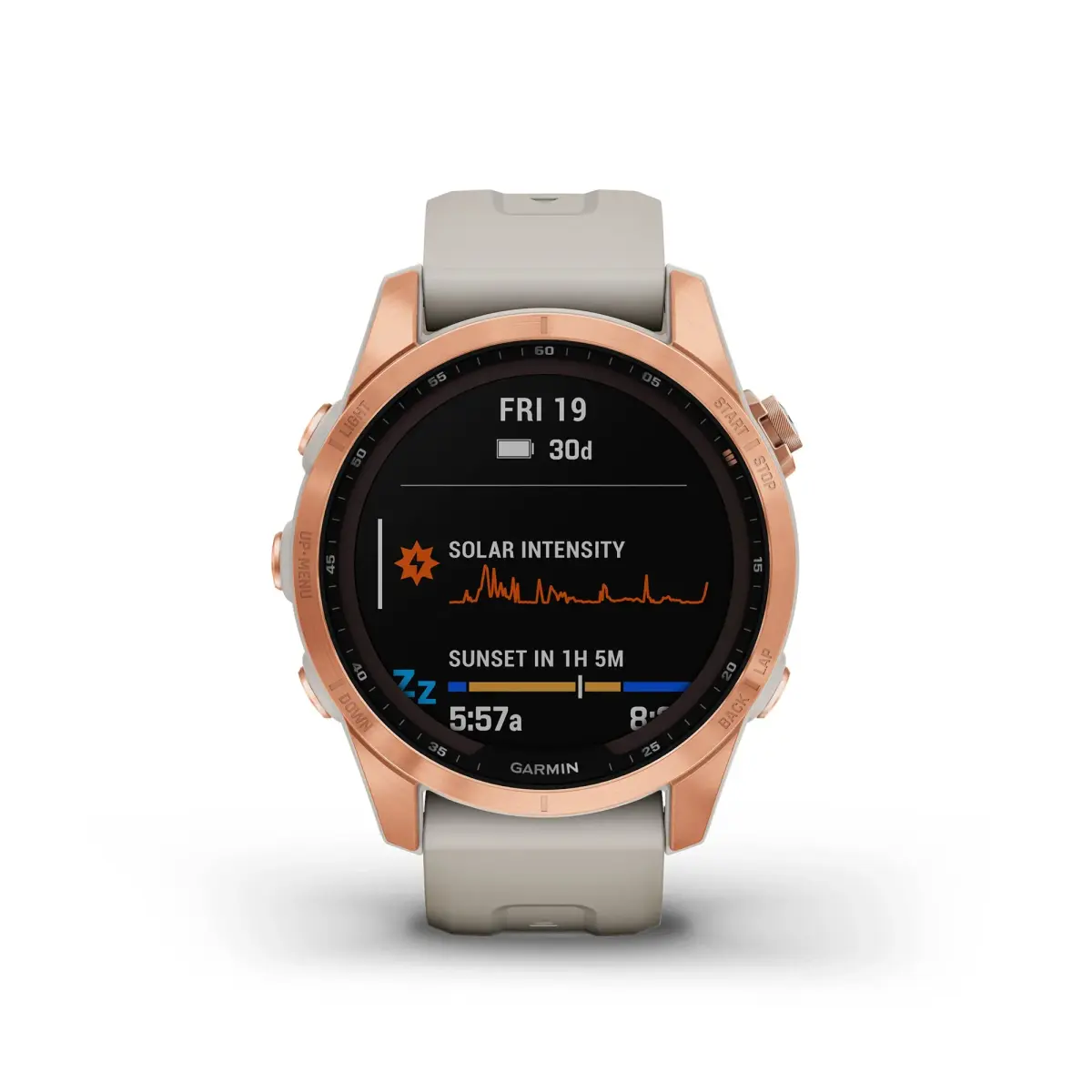 Garmin fenix 7S Solar Smartwatch, 42mm Rose Gold with Light Sand Band | Solar Charging, GPS, Touchscreen - view 2