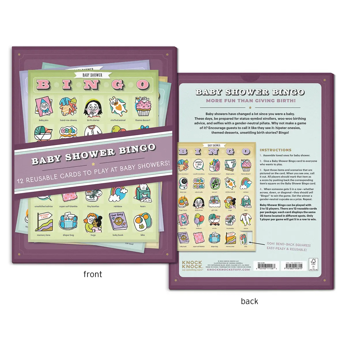 Knock Knock Baby Shower Bingo, 12 Reusable Cards | Party Game for 12 Players - view 2