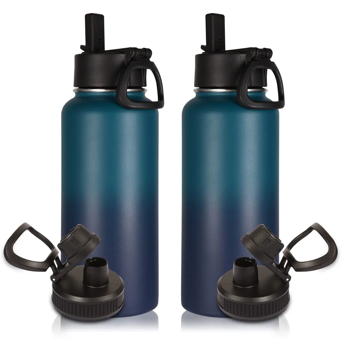 Volhoply 32oz Insulated Water Bottle with Straw Lid, Dark Night | Keeps Cold 18h & Hot 12h, 2-Pack - main product image