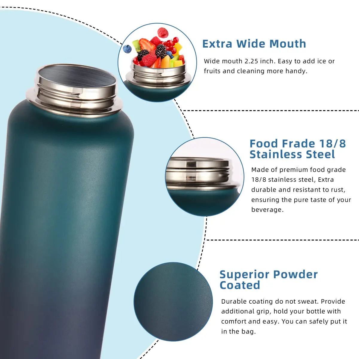 Volhoply 32oz Insulated Water Bottle with Straw Lid, Dark Night | Keeps Cold 18h & Hot 12h, 2-Pack - view 5