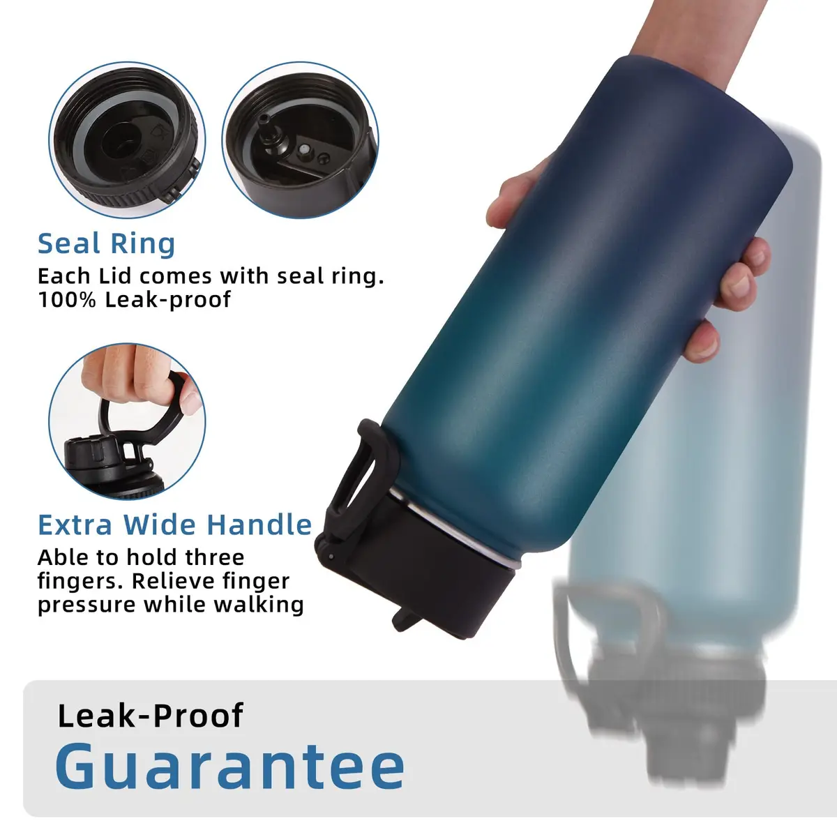 Volhoply 32oz Insulated Water Bottle with Straw Lid, Dark Night | Keeps Cold 18h & Hot 12h, 2-Pack - view 6