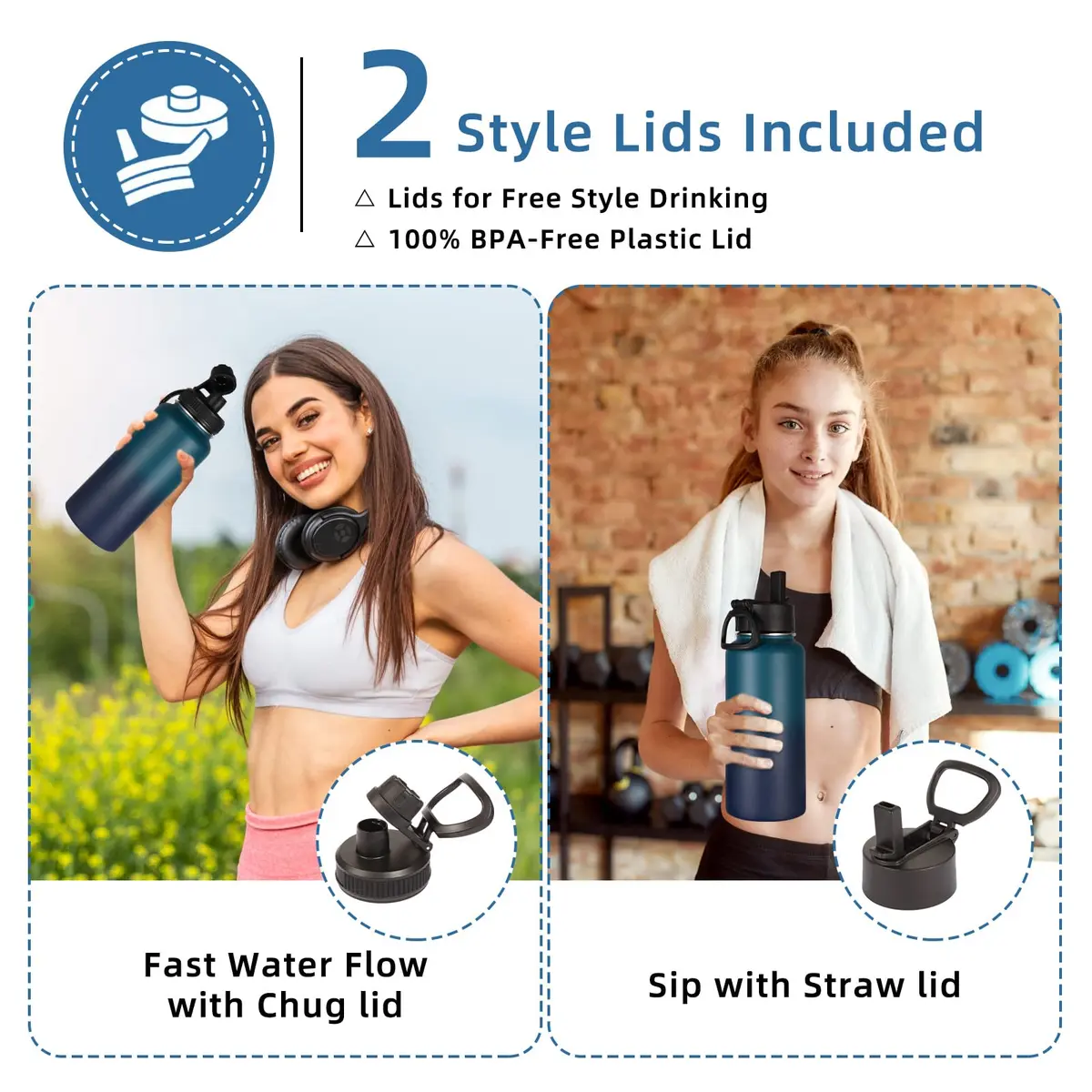 Volhoply 32oz Insulated Water Bottle with Straw Lid, Dark Night | Keeps Cold 18h & Hot 12h, 2-Pack - view 2