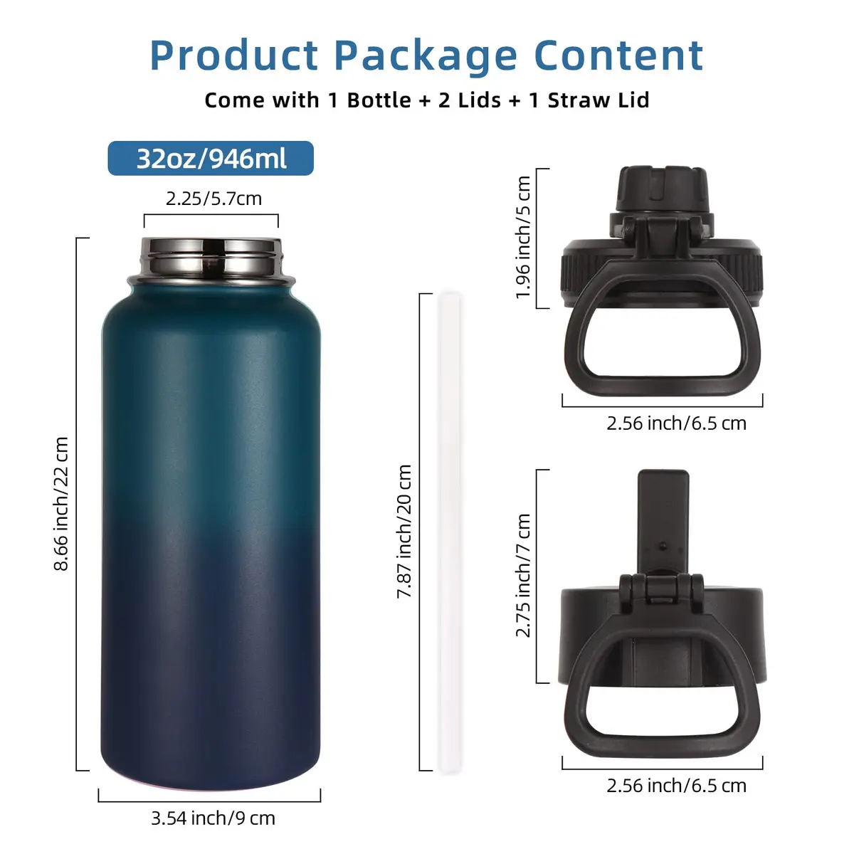 Volhoply 32oz Insulated Water Bottle with Straw Lid, Dark Night | Keeps Cold 18h & Hot 12h, 2-Pack - view 4