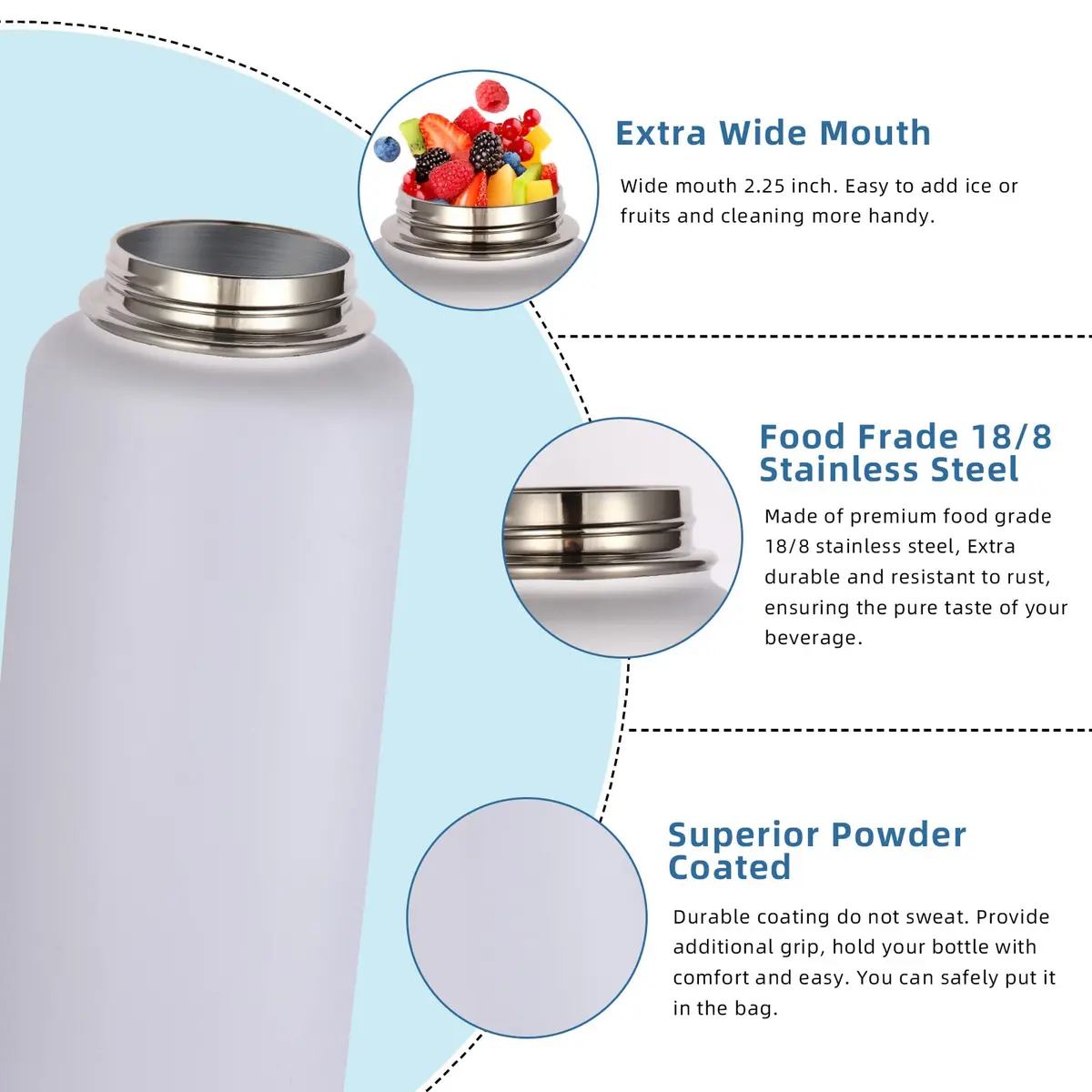 Volhoply 32oz Insulated Water Bottle with Straw Lid | Double Wall Vacuum Keeps Hot 12h Cold 18h | 8-Pack - view 5