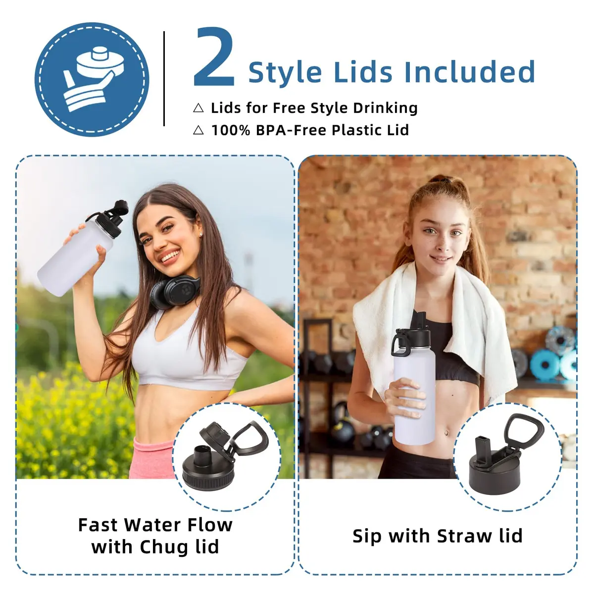 Volhoply 32oz Insulated Water Bottle with Straw Lid | Double Wall Vacuum Keeps Hot 12h Cold 18h | 8-Pack - view 2