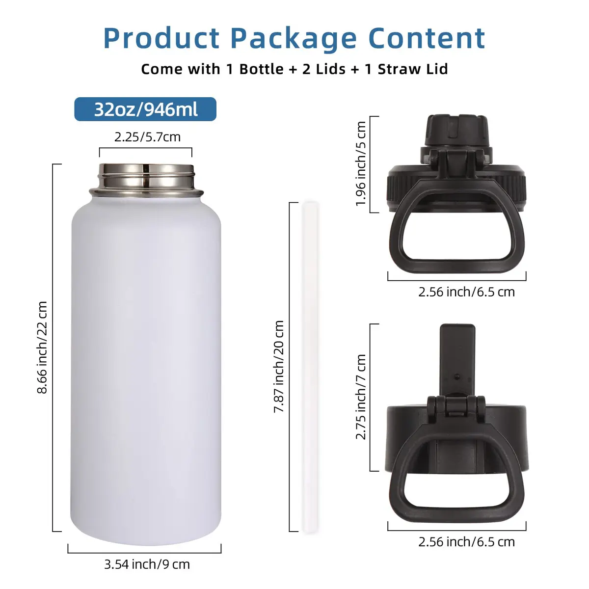 Volhoply 32oz Insulated Water Bottle with Straw Lid | Double Wall Vacuum Keeps Hot 12h Cold 18h | 8-Pack - view 4