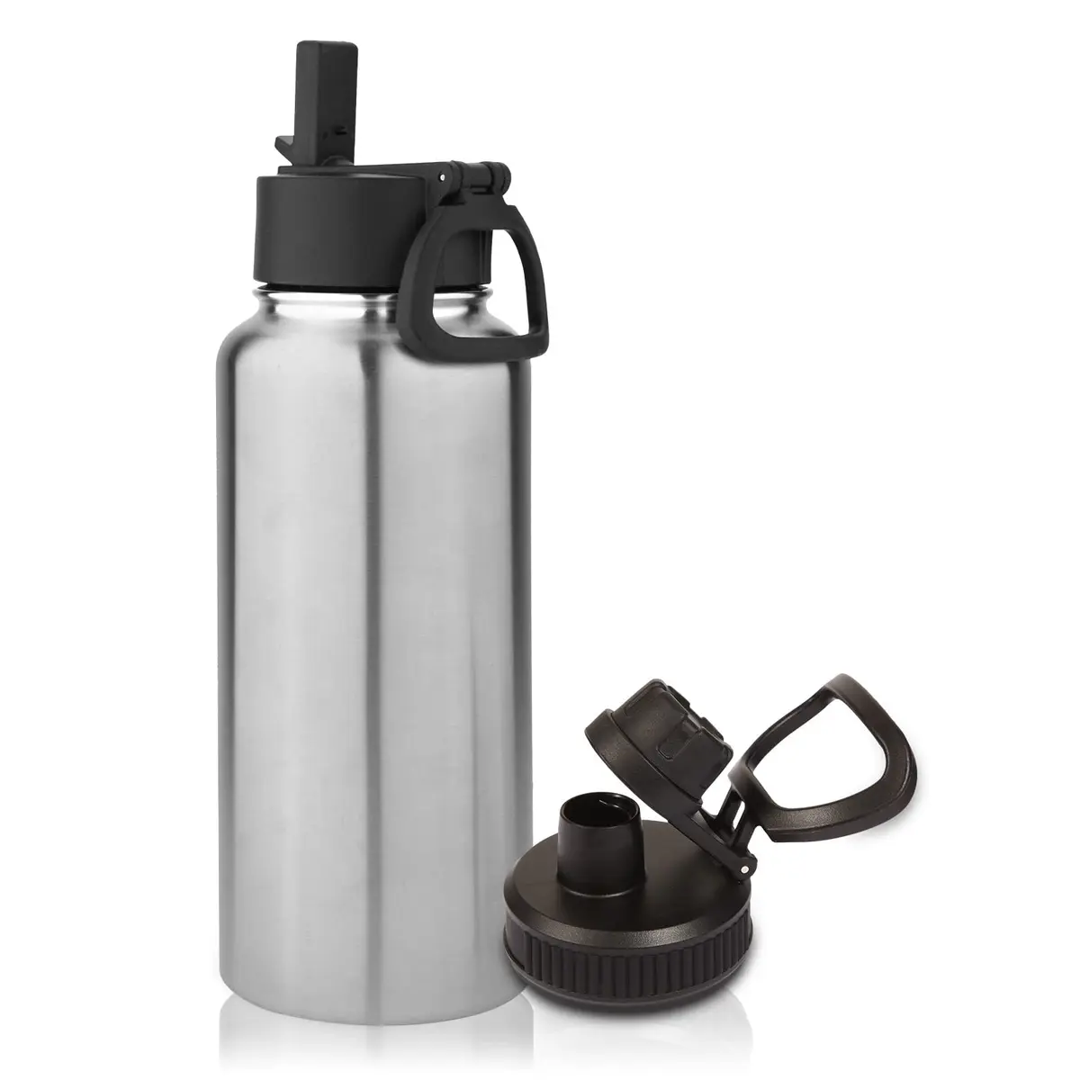 Volhoply 32oz Insulated Water Bottle with Straw Lid, Silver, 1-Pack | Double Wall Vacuum, Keeps Cold 18h - main product image