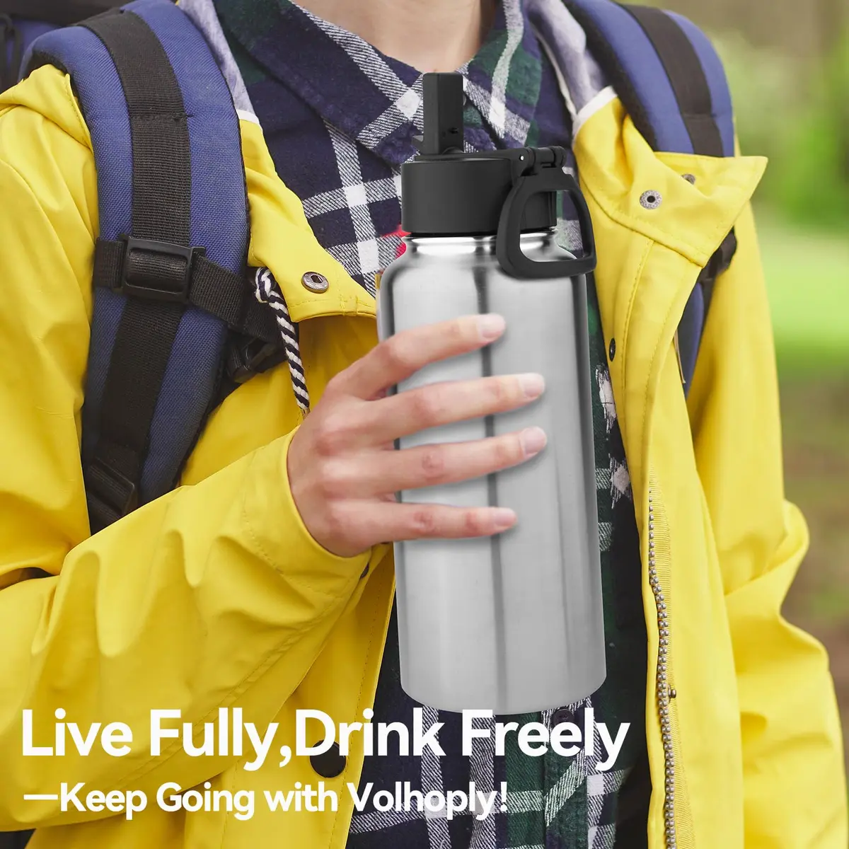 Volhoply 32oz Insulated Water Bottle with Straw Lid, Silver, 1-Pack | Double Wall Vacuum, Keeps Cold 18h - view 7