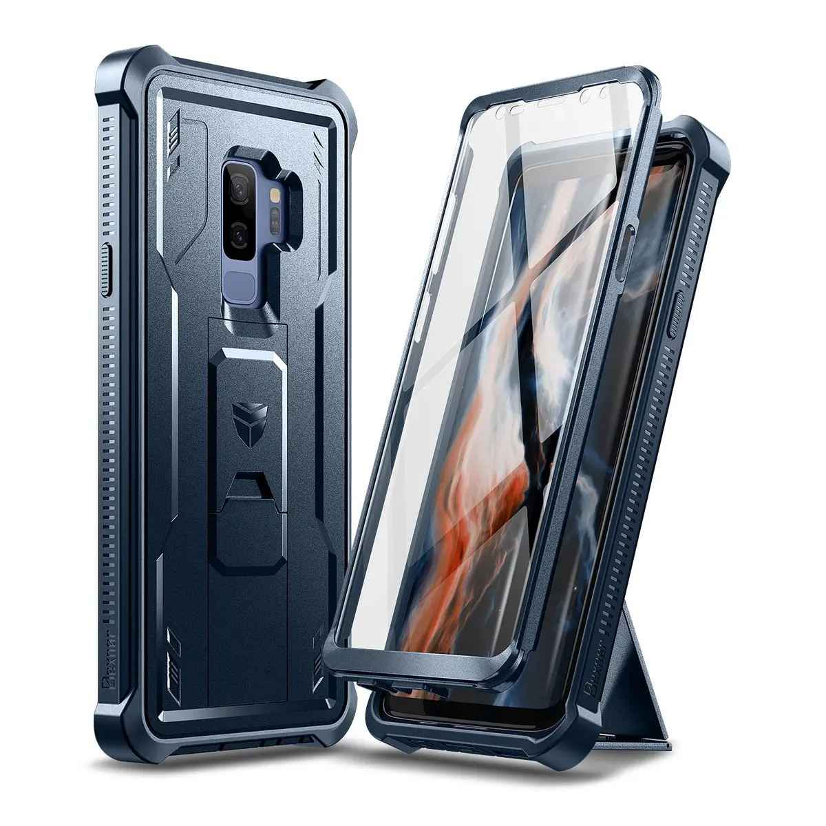 Dexnor Samsung Galaxy S9+ Plus Case | Built-in Screen Protector & Kickstand, Navy Blue - main product image