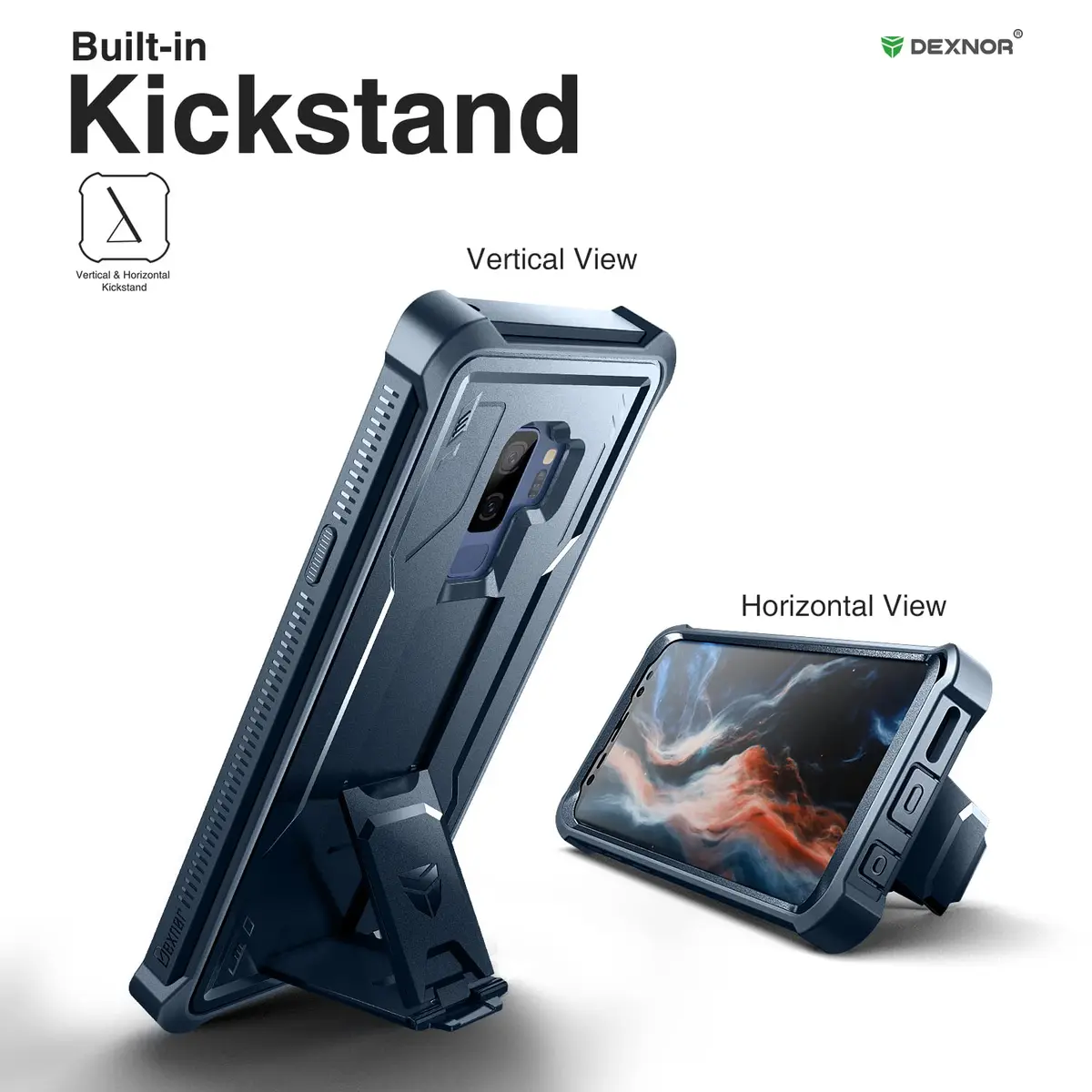 Dexnor Samsung Galaxy S9+ Plus Case | Built-in Screen Protector & Kickstand, Navy Blue - view 4