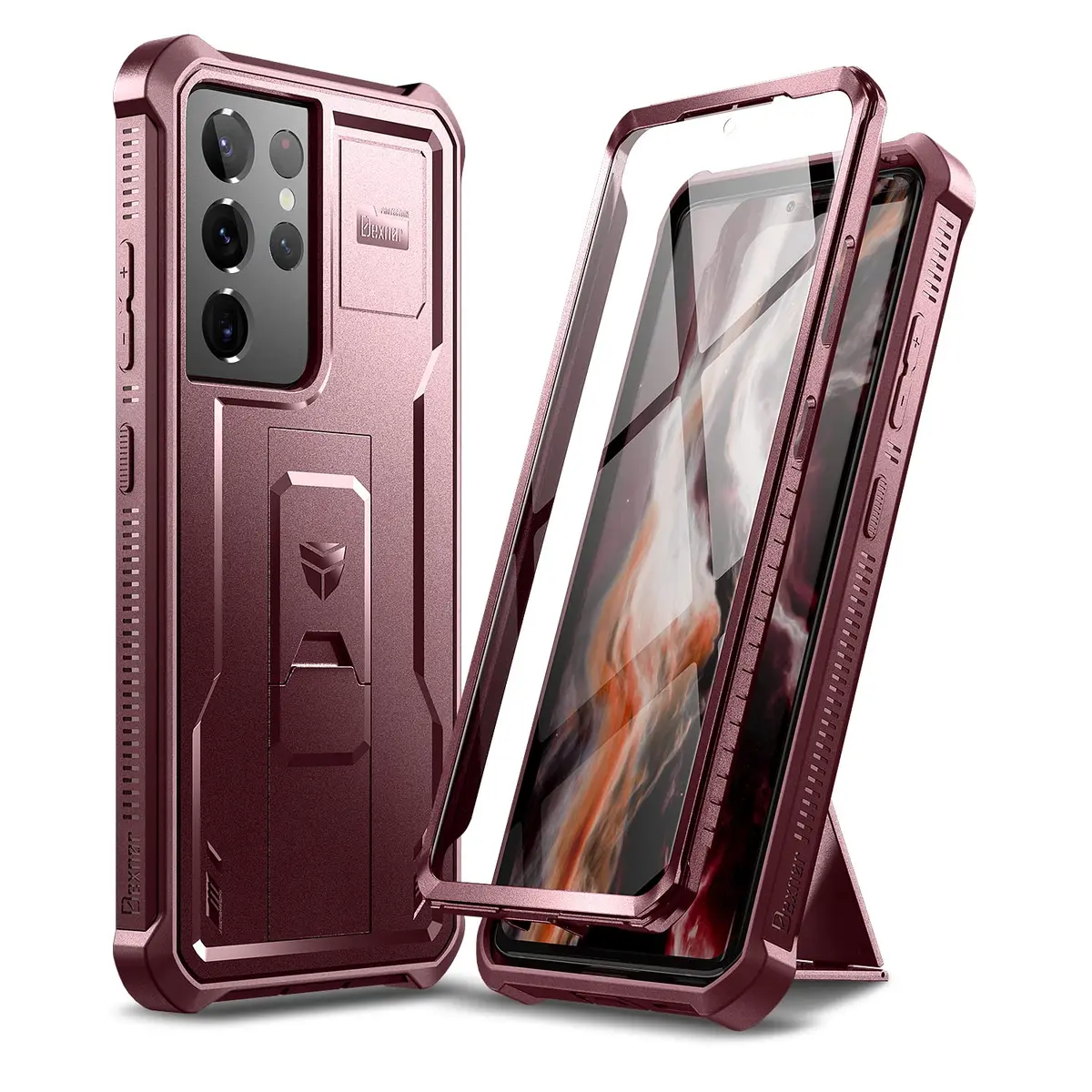 Dexnor Galaxy S21 Ultra Case with Screen Protector & Kickstand | Heavy Duty Shockproof Cover, 6.8 inch, Maroon Red - main product image