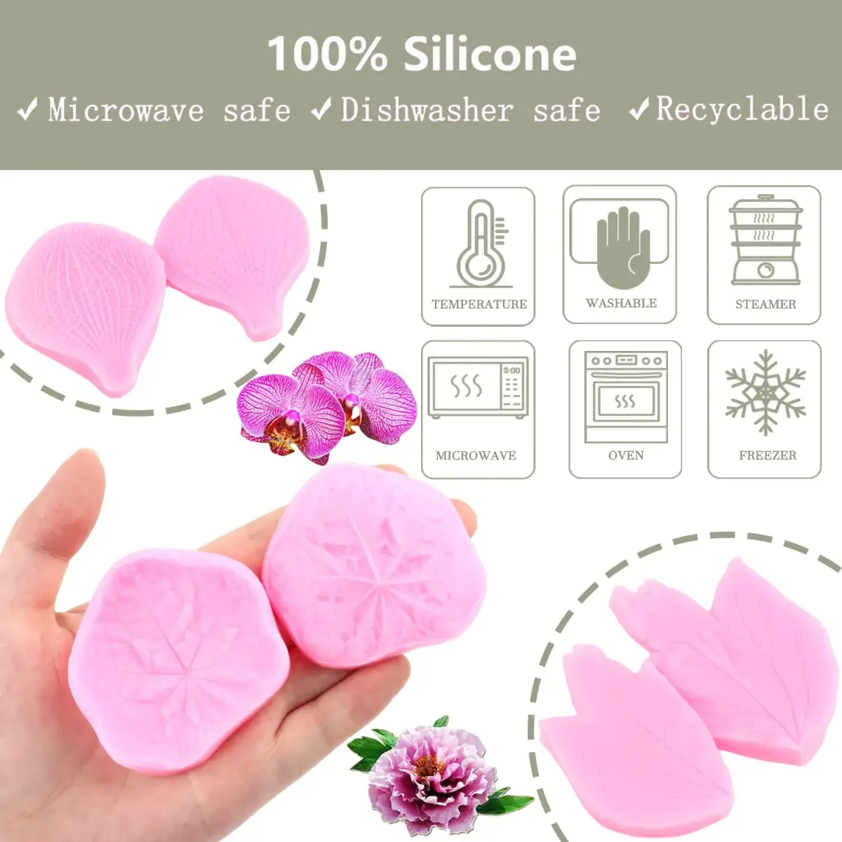 ZiXiang Flower Silicone Veining Molds Set of 6 | Food Grade Silicone for Fondant, Chocolate, Cake Decorating - view 2