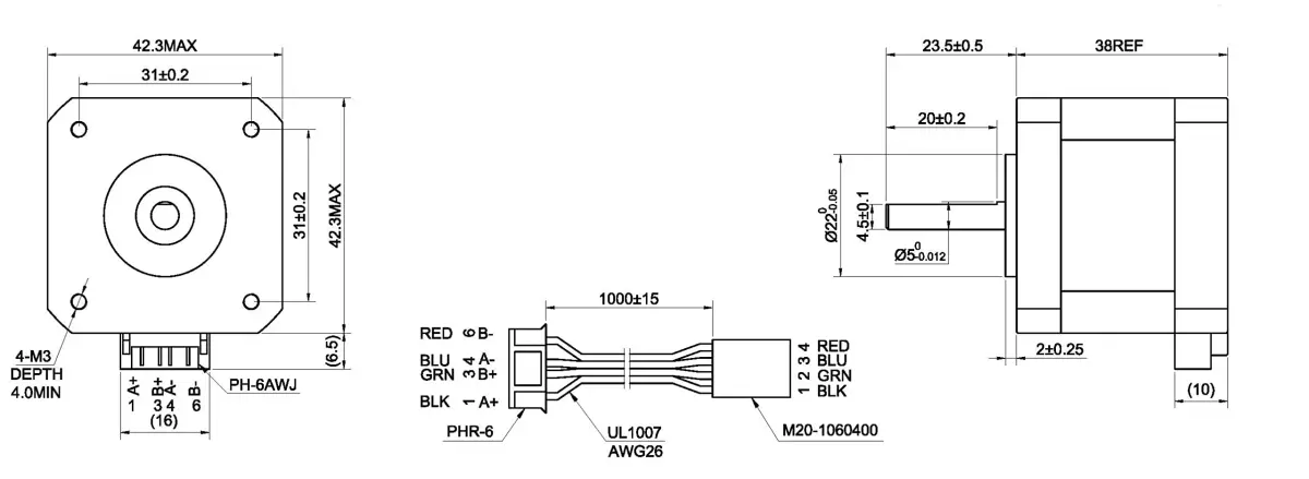 STEPPERONLINE Nema 17 Stepper Motor Bipolar 1.5A 42Ncm 42x42x38mm 1.8deg 4 Wires with 1m Cable - view 5