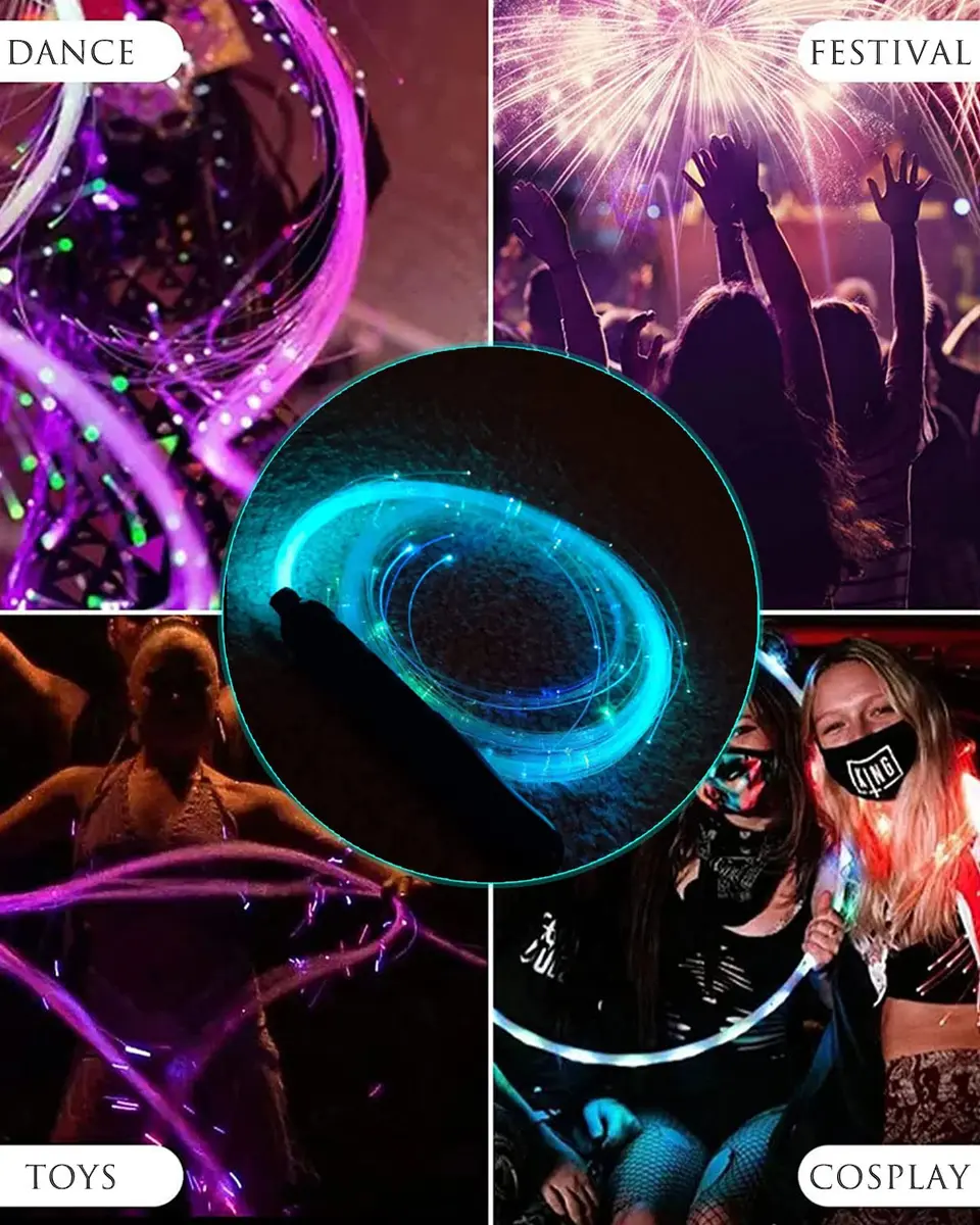 SZYICONG 6ft LED Fiber Optic Whip Dance | USB Rechargeable, Rainbow Bright Lights Effect - view 5