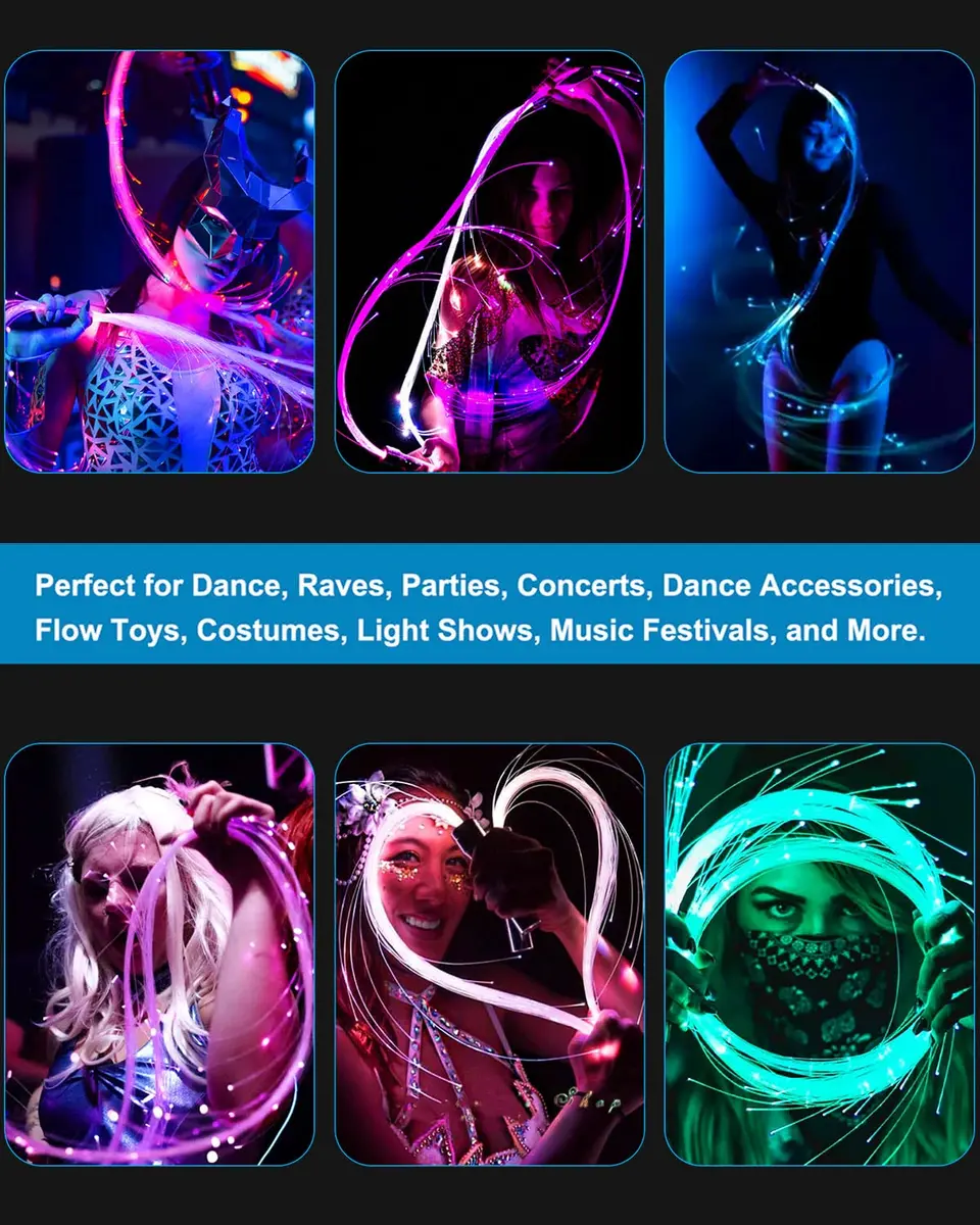 SZYICONG 6ft LED Fiber Optic Whip Dance | USB Rechargeable, Rainbow Bright Lights Effect - view 3