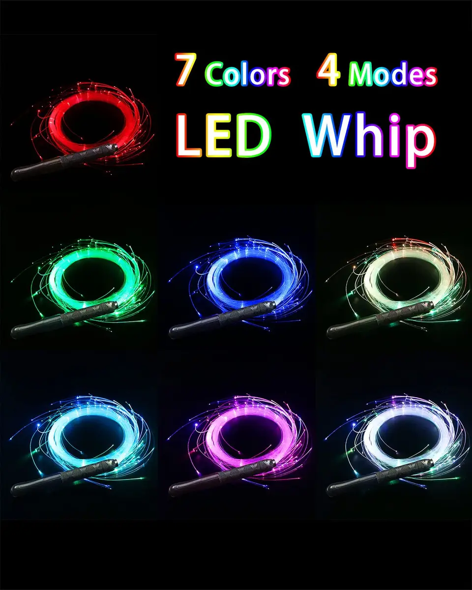 SZYICONG 6ft LED Fiber Optic Whip Dance | USB Rechargeable, Rainbow Bright Lights Effect - view 4