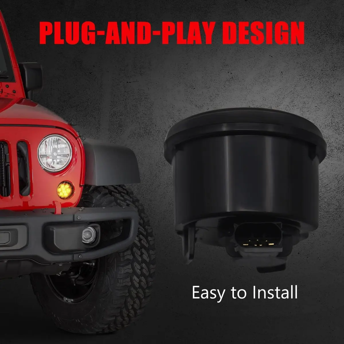 DKMGHT Smoked Lens LED Turn Signal Lights for Jeep Wrangler JK JKU 2007-2018 | Amber LED Front Blinkers Grill Indicator Parking Lamp (Set of 2) - view 5