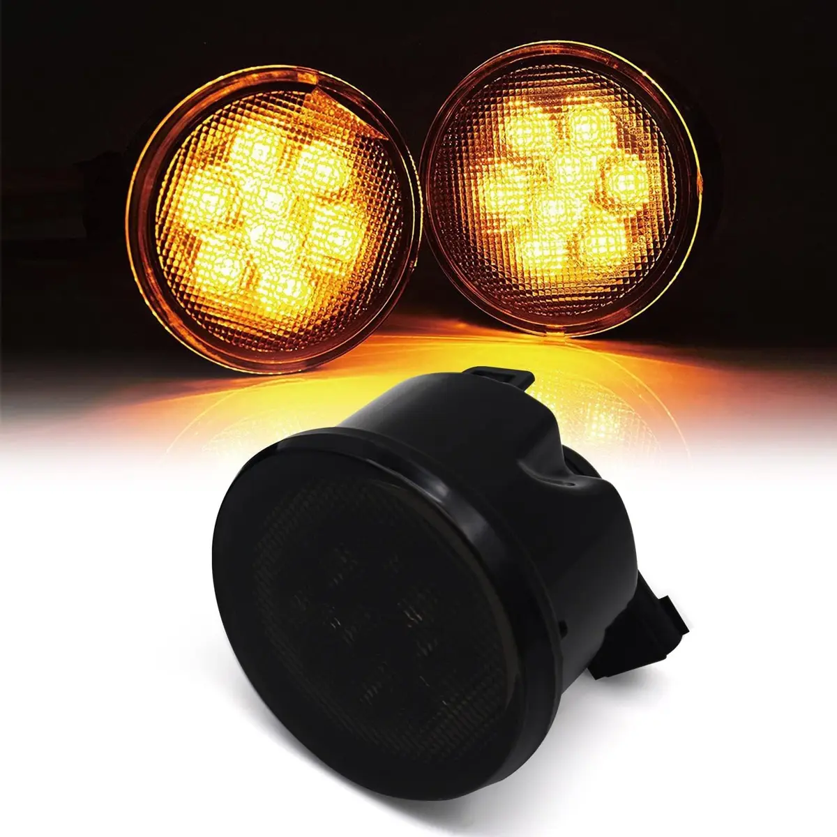 DKMGHT Smoked Lens LED Turn Signal Lights for Jeep Wrangler JK JKU 2007-2018 | Amber LED Front Blinkers Grill Indicator Parking Lamp (Set of 2) - view 7