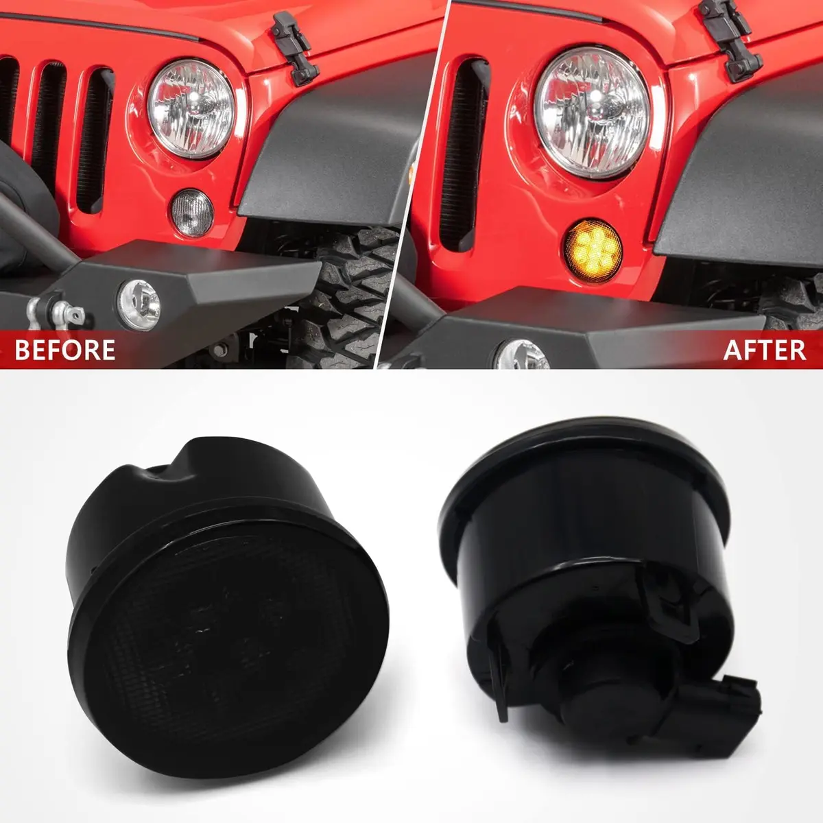 DKMGHT Smoked Lens LED Turn Signal Lights for Jeep Wrangler JK JKU 2007-2018 | Amber LED Front Blinkers Grill Indicator Parking Lamp (Set of 2) - view 2