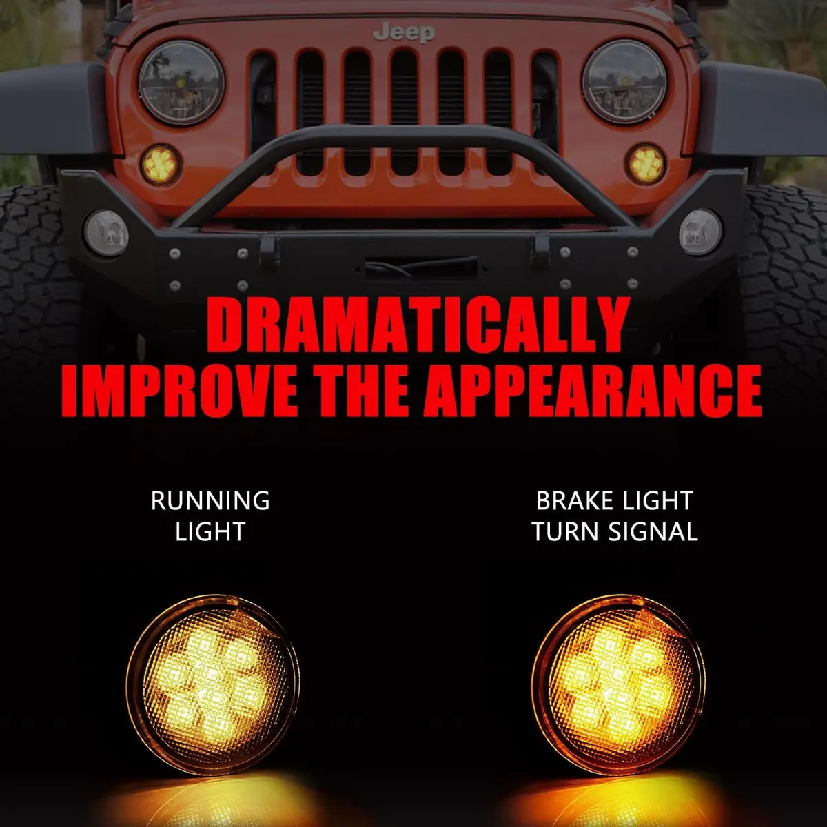 DKMGHT Smoked Lens LED Turn Signal Lights for Jeep Wrangler JK JKU 2007-2018 | Amber LED Front Blinkers Grill Indicator Parking Lamp (Set of 2) - view 3