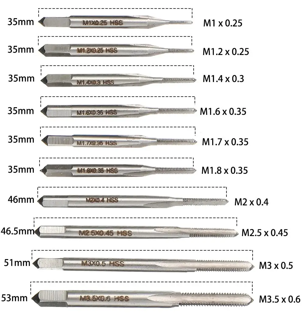 Saipe Micro Taps Set M1-M3.5 with Tap Wrench | HSS Threading Tools for Small Crafts - view 5