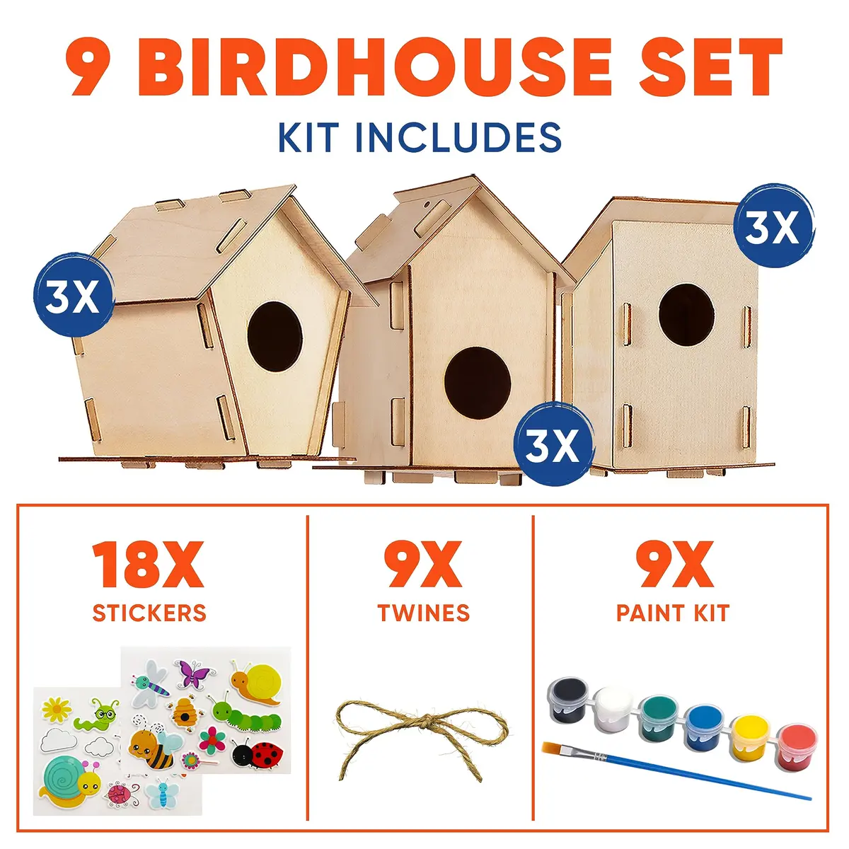CRAFTY HAPPITOYS 9 DIY Bird House Kits for Kids to Build & Paint | Wooden Craft Kit for Ages 4-12 - view 2
